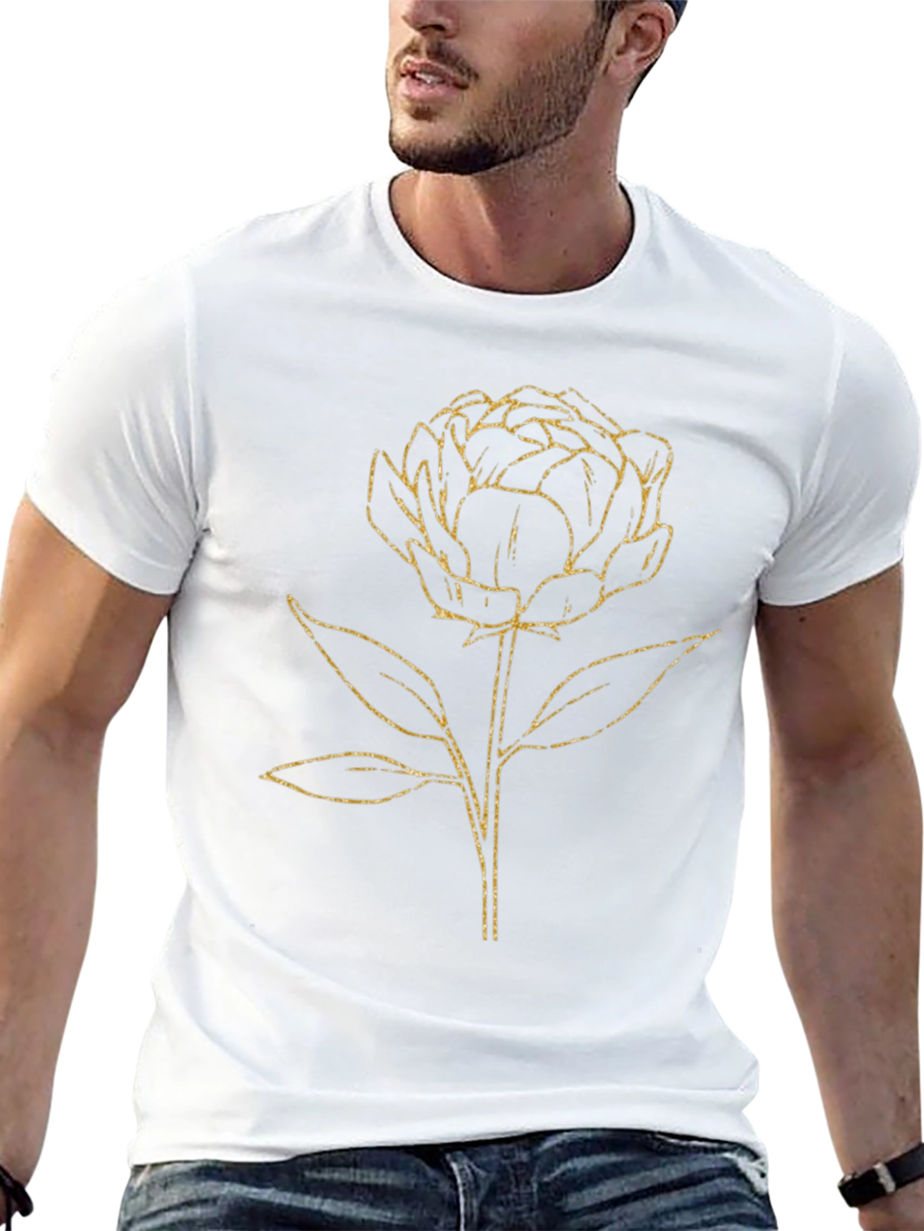Floral Graphic Tee - Gold Flower on Black
