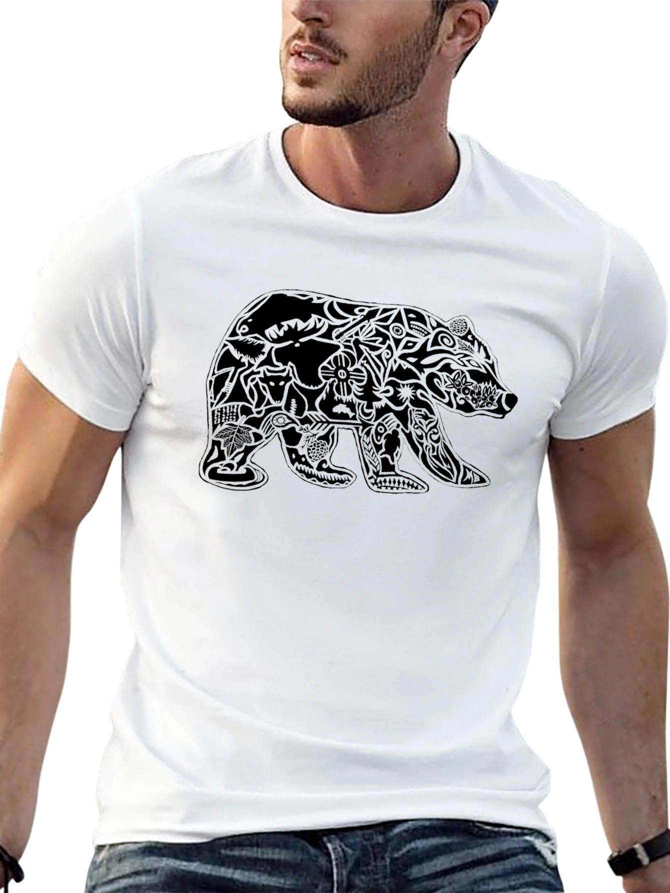 Black Bear Graphic Print Mens T-Shirt