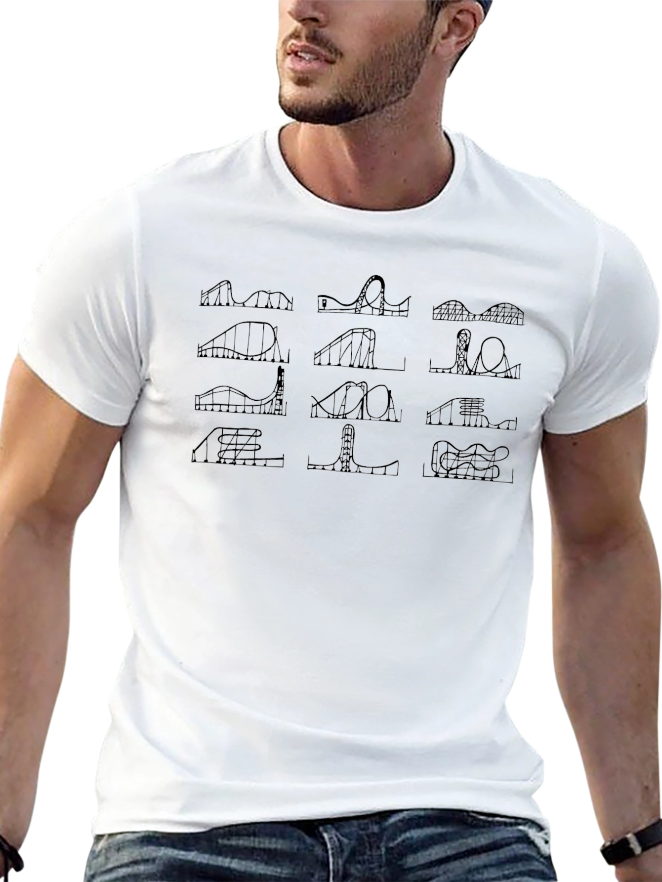 Roller Coaster Schematic Black T-Shirt