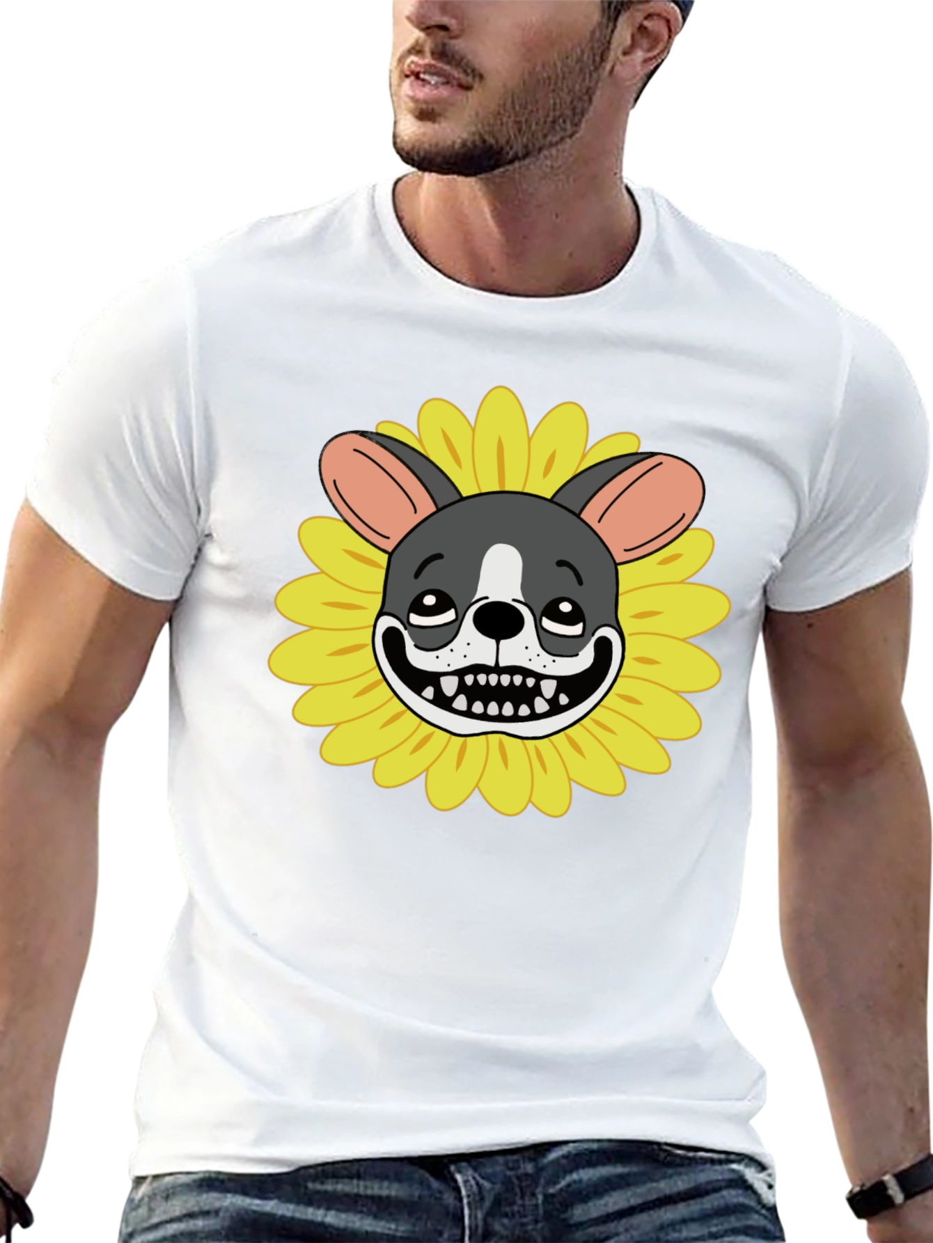 Dog Sunflower Graphic Tee - Quirky Unisex T-Shirt