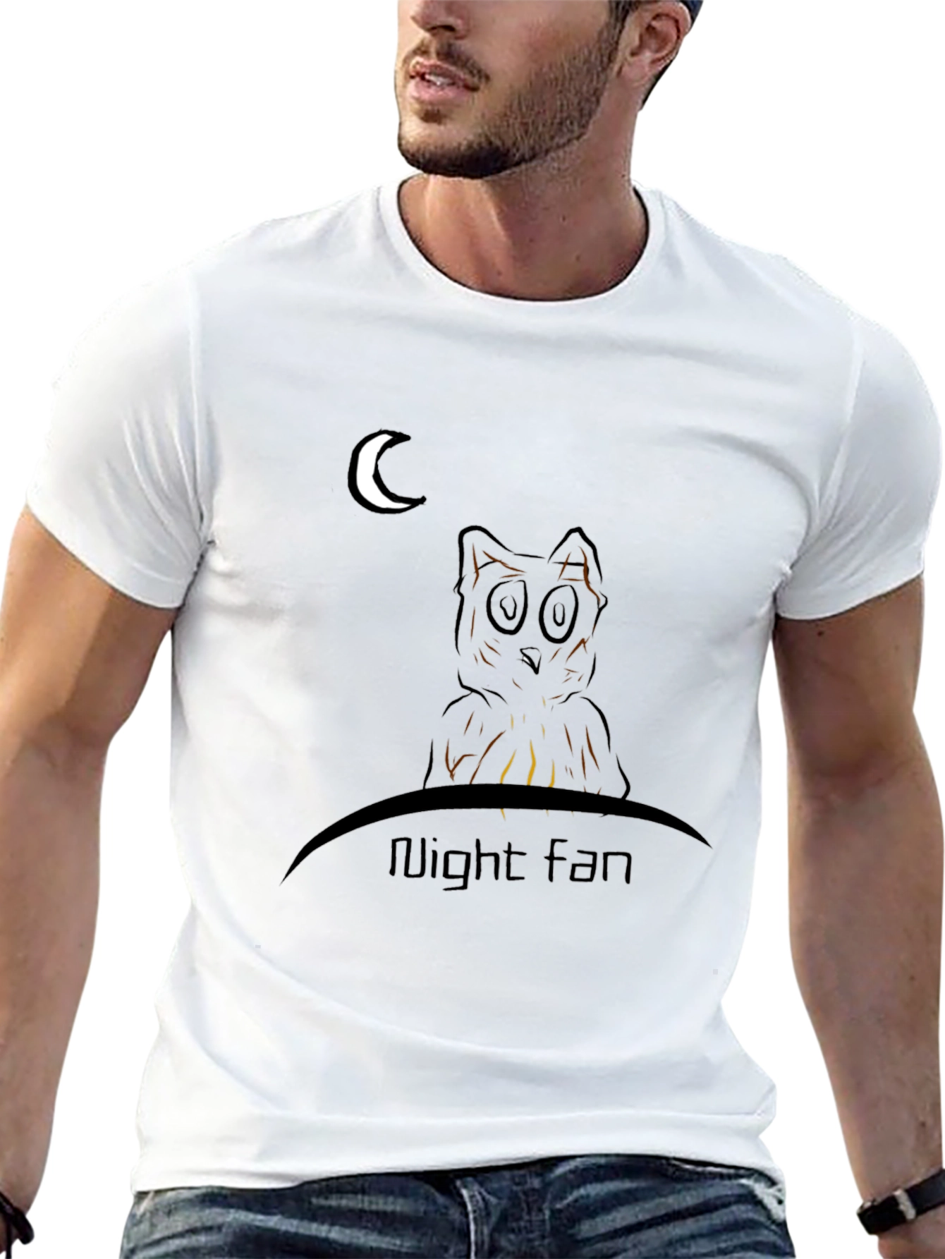 Night Fan T-Shirt - Owl and Moon Design