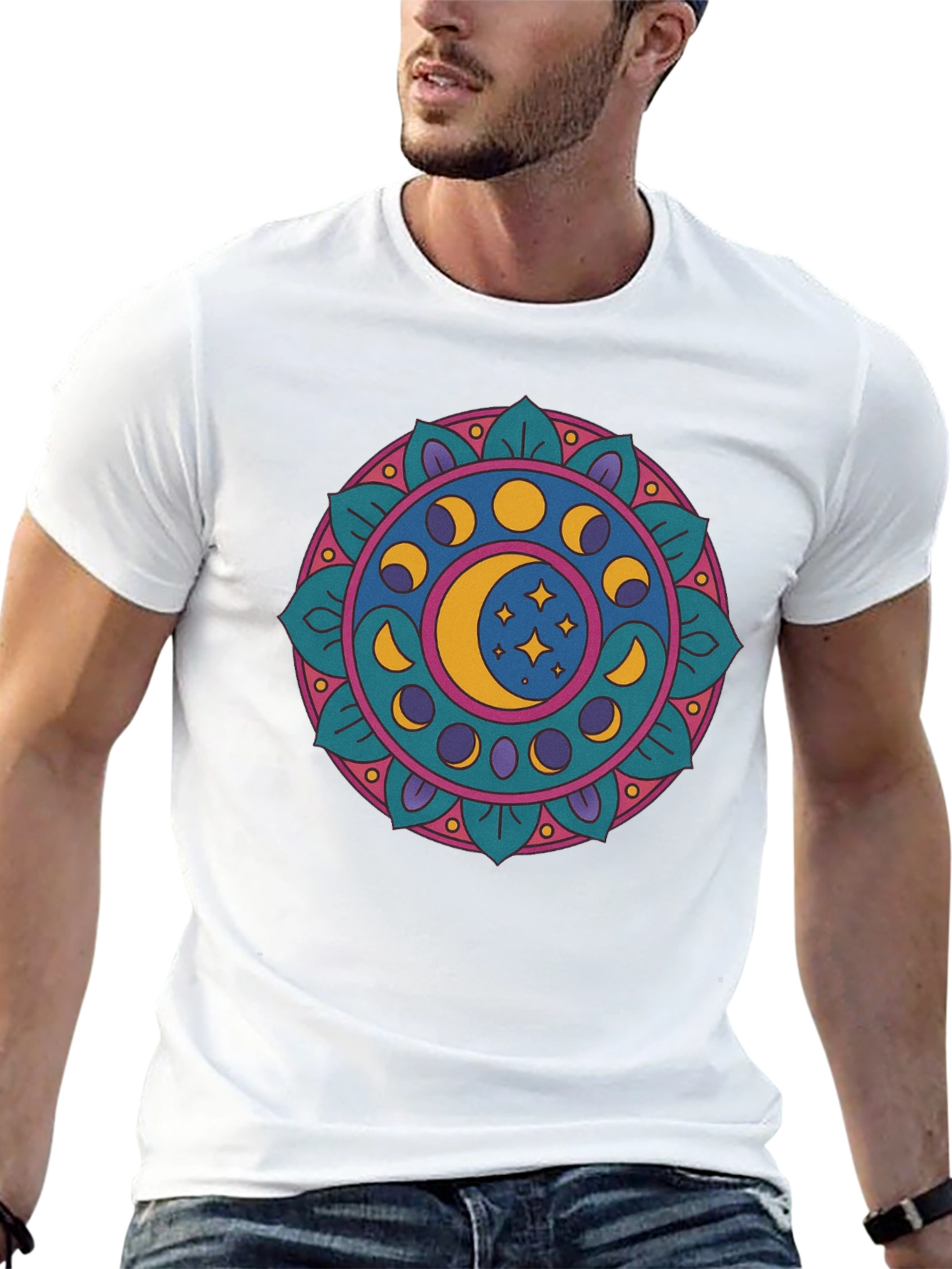 Moon Phases Mandala Graphic T-Shirt - Black