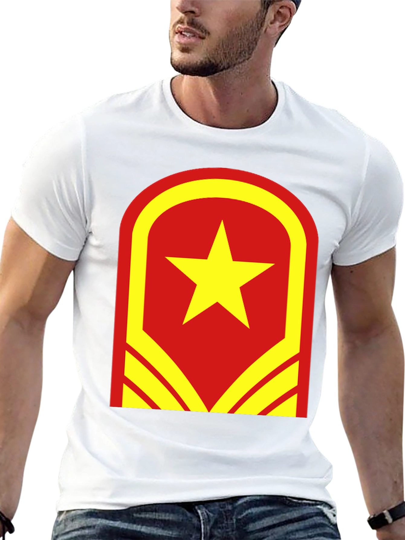 Red & Yellow Star Graphic T-Shirt - Casual Wear