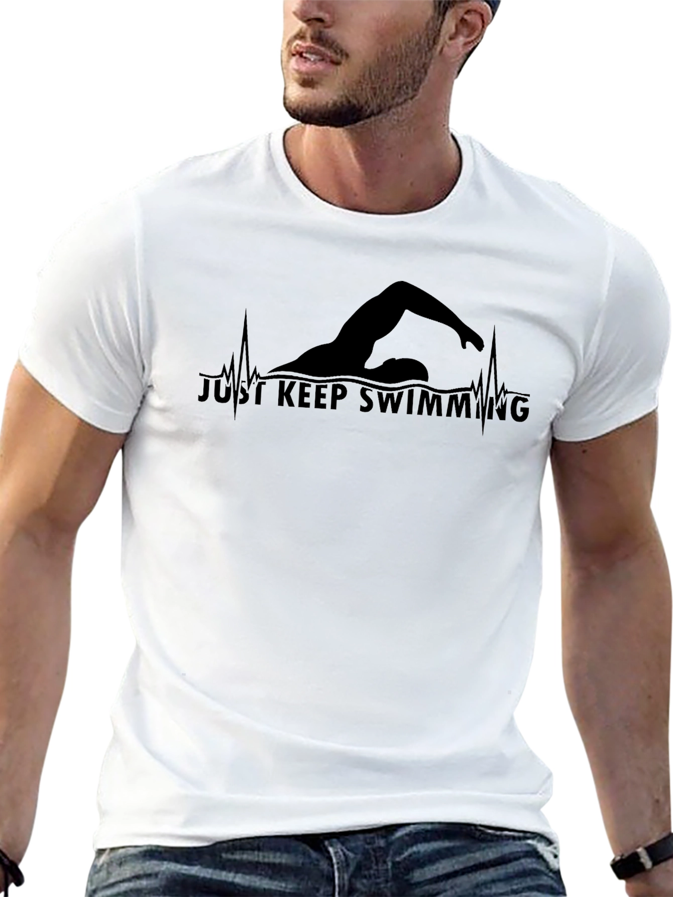 Just Keep Swimming Graphic Tee - Black Cotton Shirt