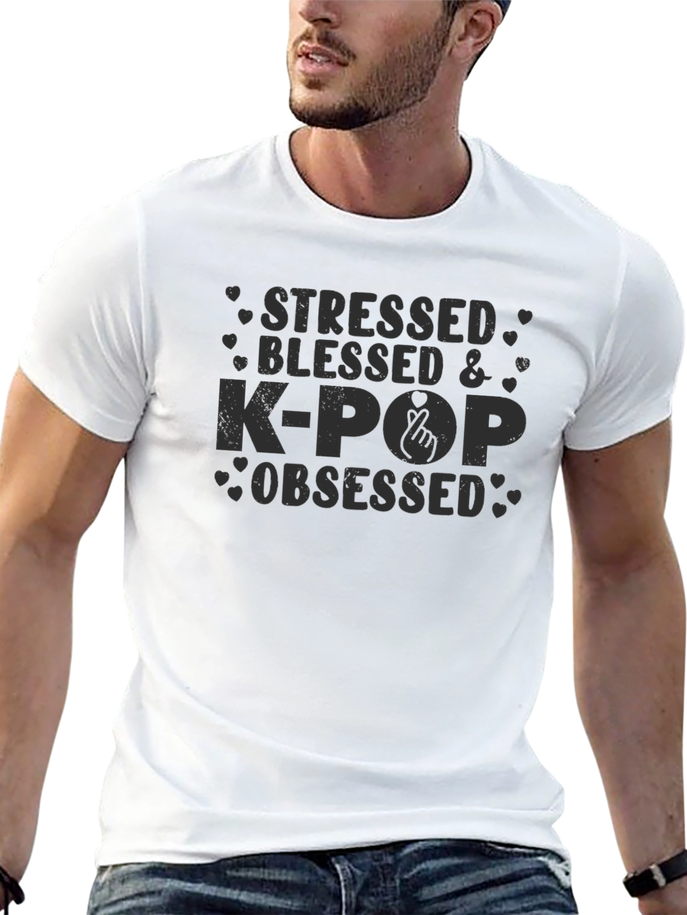 Stressed Blessed & K-Pop Obsessed Black T-Shirt