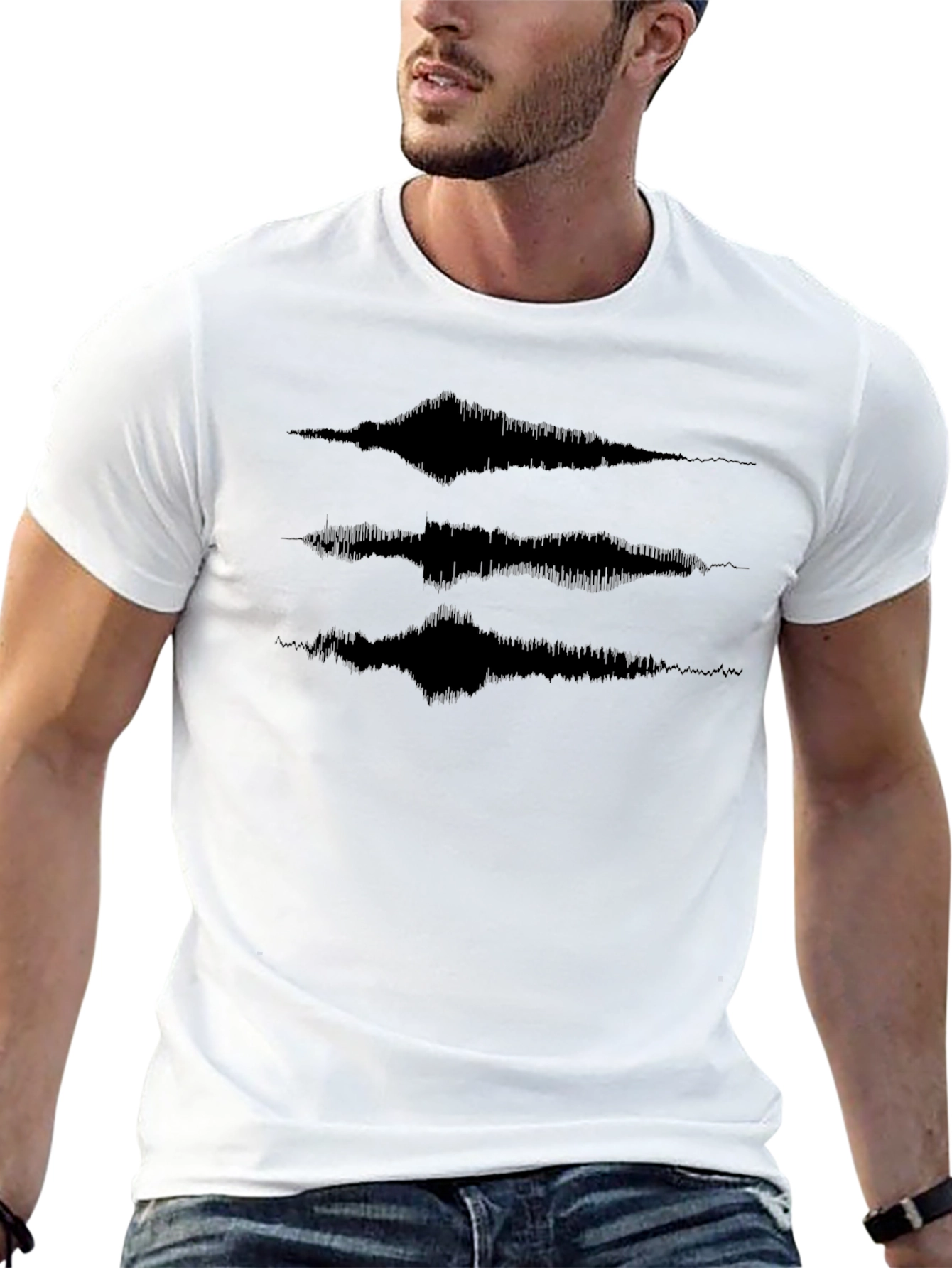 Abstract Waveform Graphic Tee - Modern Black T-Shirt