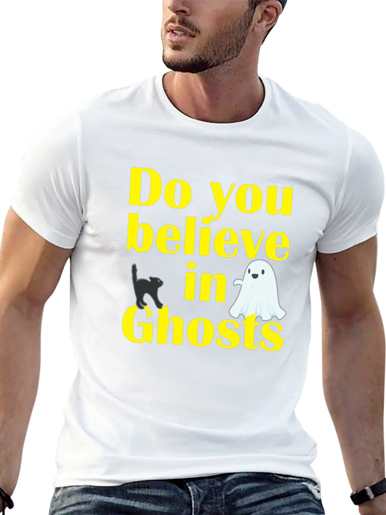 Halloween Ghost Cat Graphic Tee