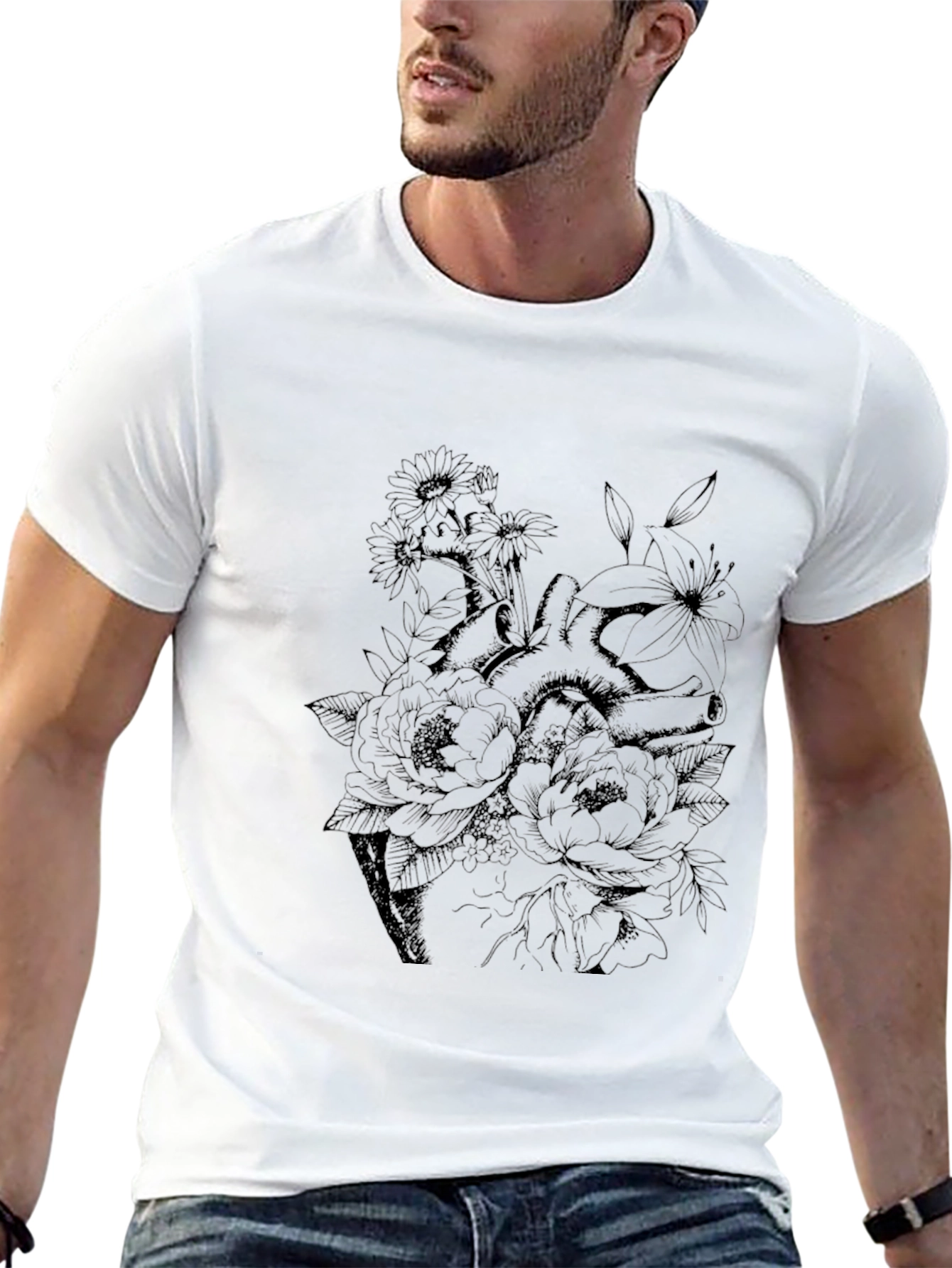 Floral Heart Graphic Tee - Black