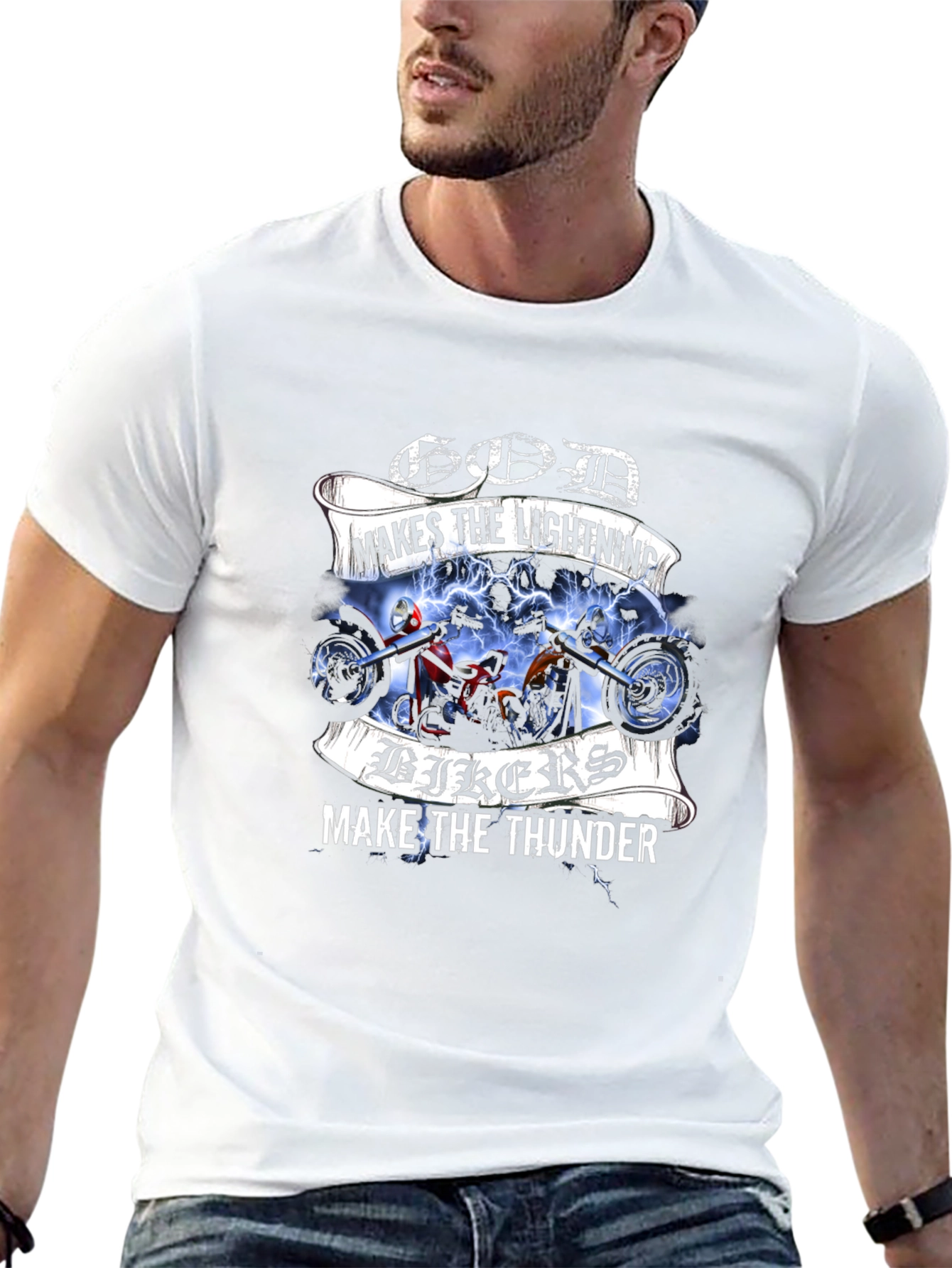 God Makes Lightning Bikers Thunder Graphic Tee
