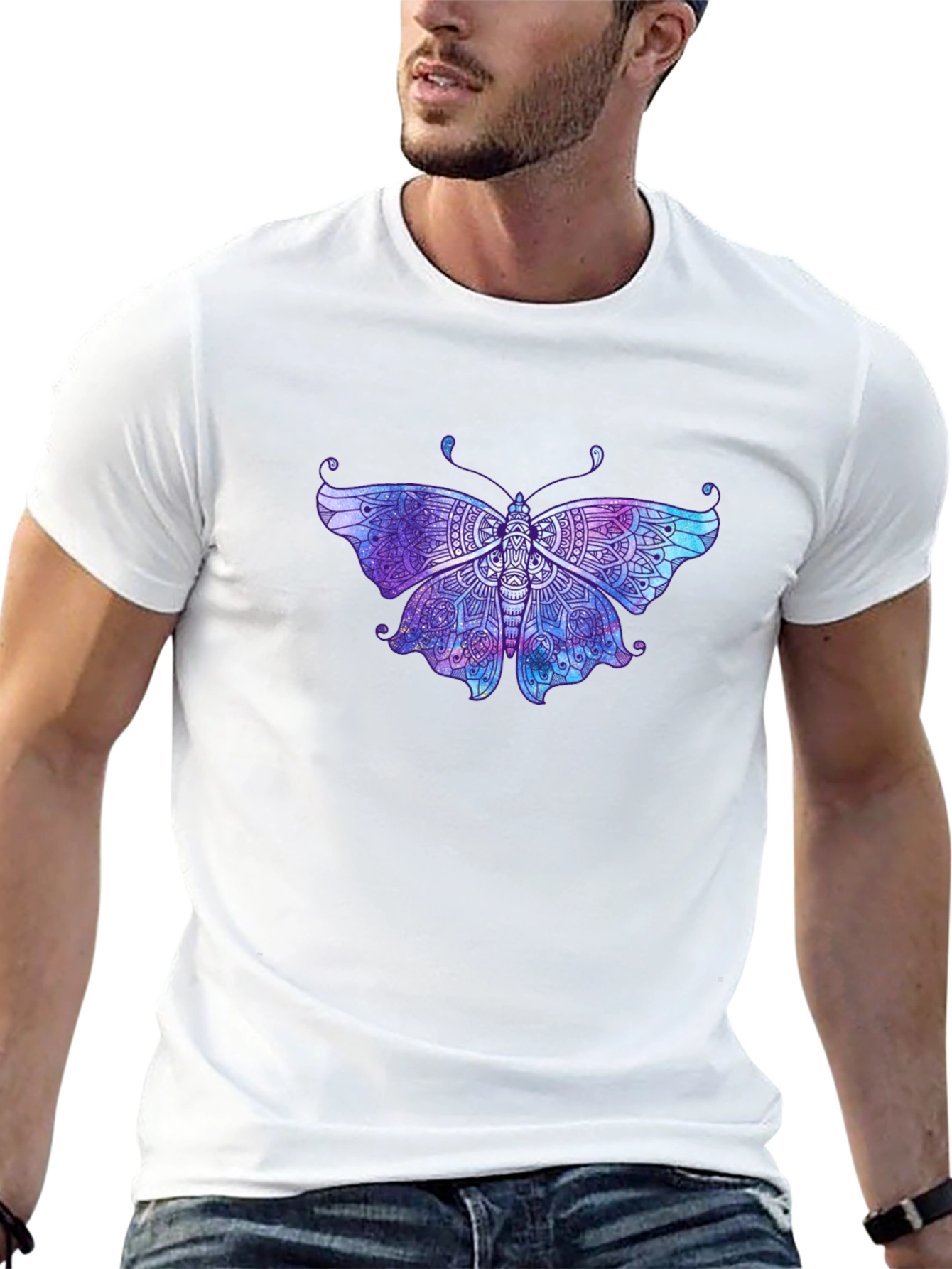 Butterfly Mandala Graphic Tee - Black Cotton T-Shirt