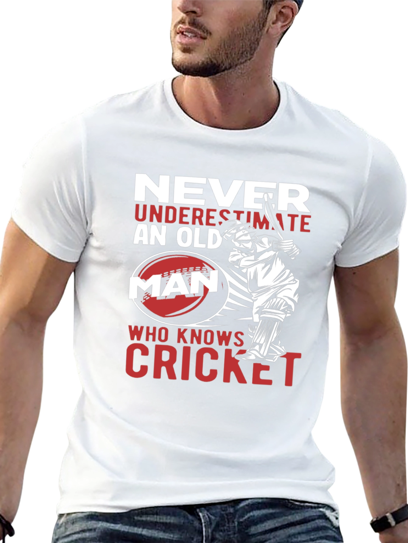 Never Underestimate Cricket Old Man T-Shirt