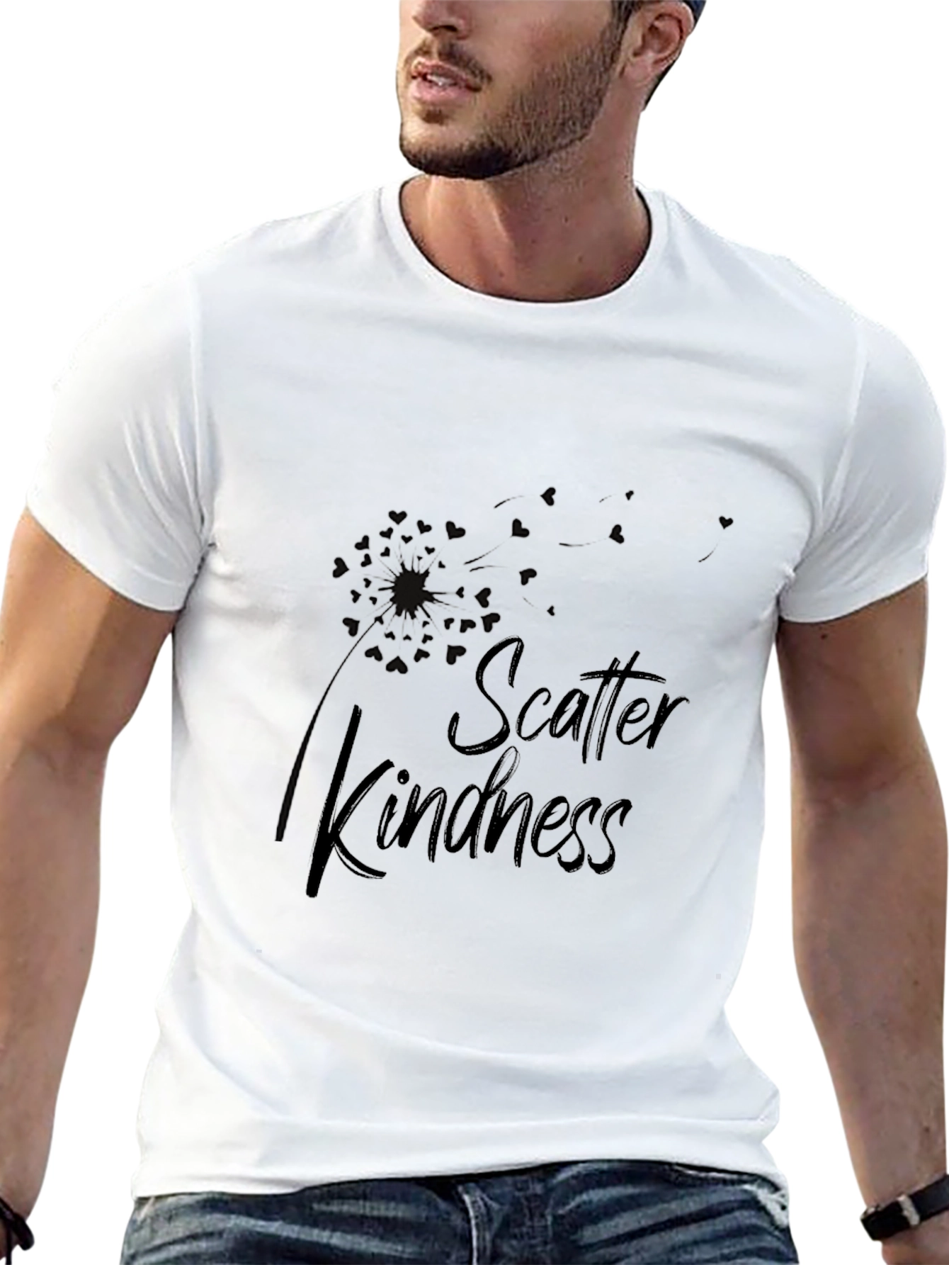 Scatter Kindness Graphic Tee - Black Cotton Casual T-Shirt