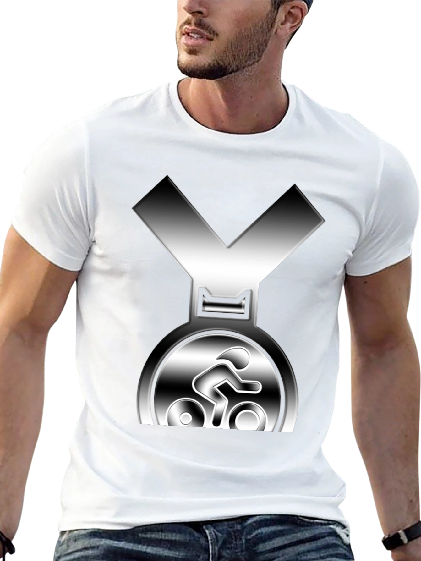 Cycling Medal T-Shirt - Silver Graphic Tee
