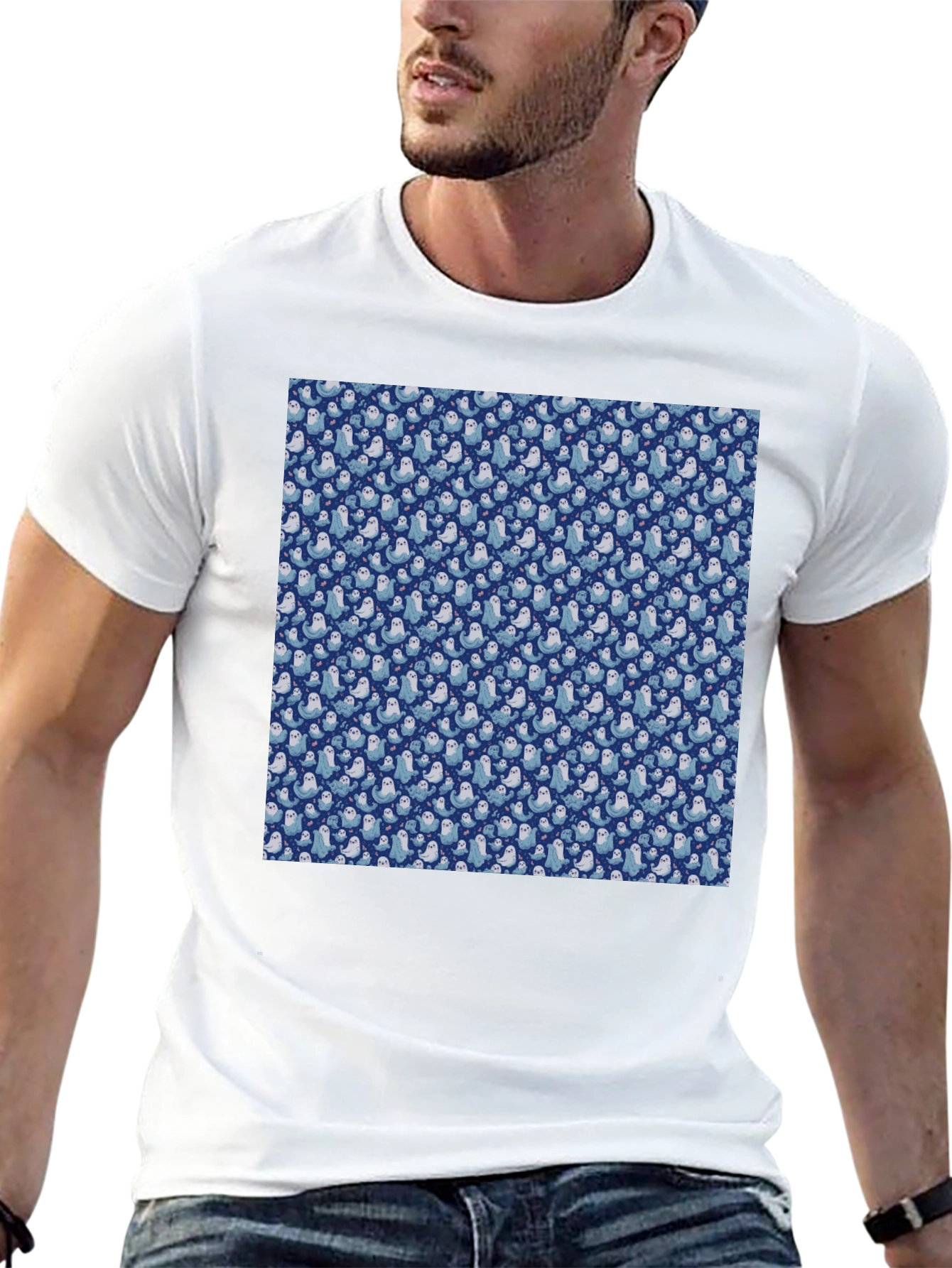 Seal Pattern Black T-Shirt