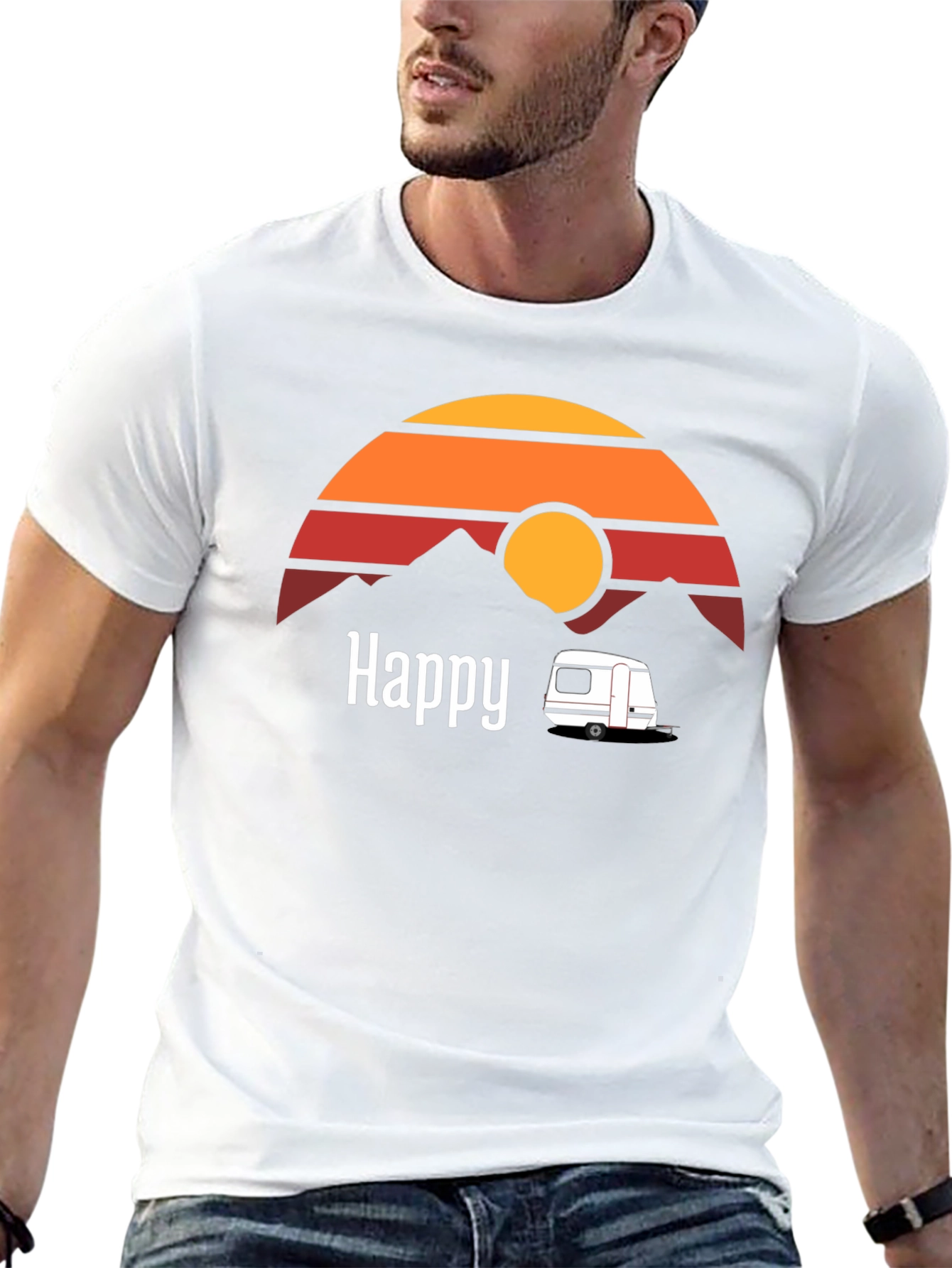Happy Camper T-Shirt - Retro Sunset Graphic Tee