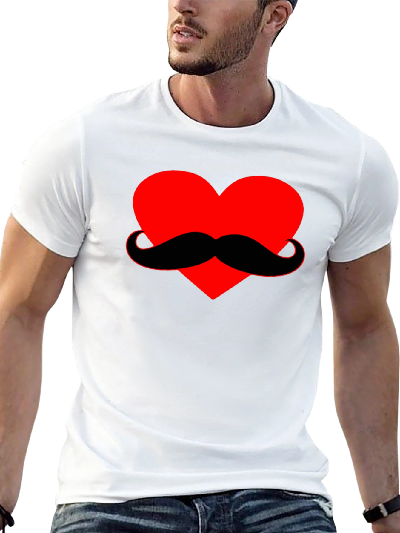 Heart Mustache Graphic Tee - Black Cotton Shirt