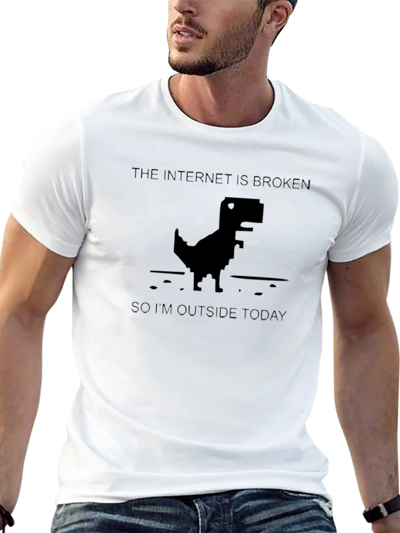 Internet Broken Dinosaur Black Graphic T-Shirt