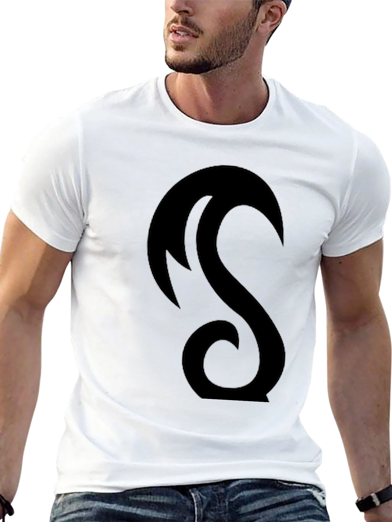 Black Tee with Abstract Crescent Design