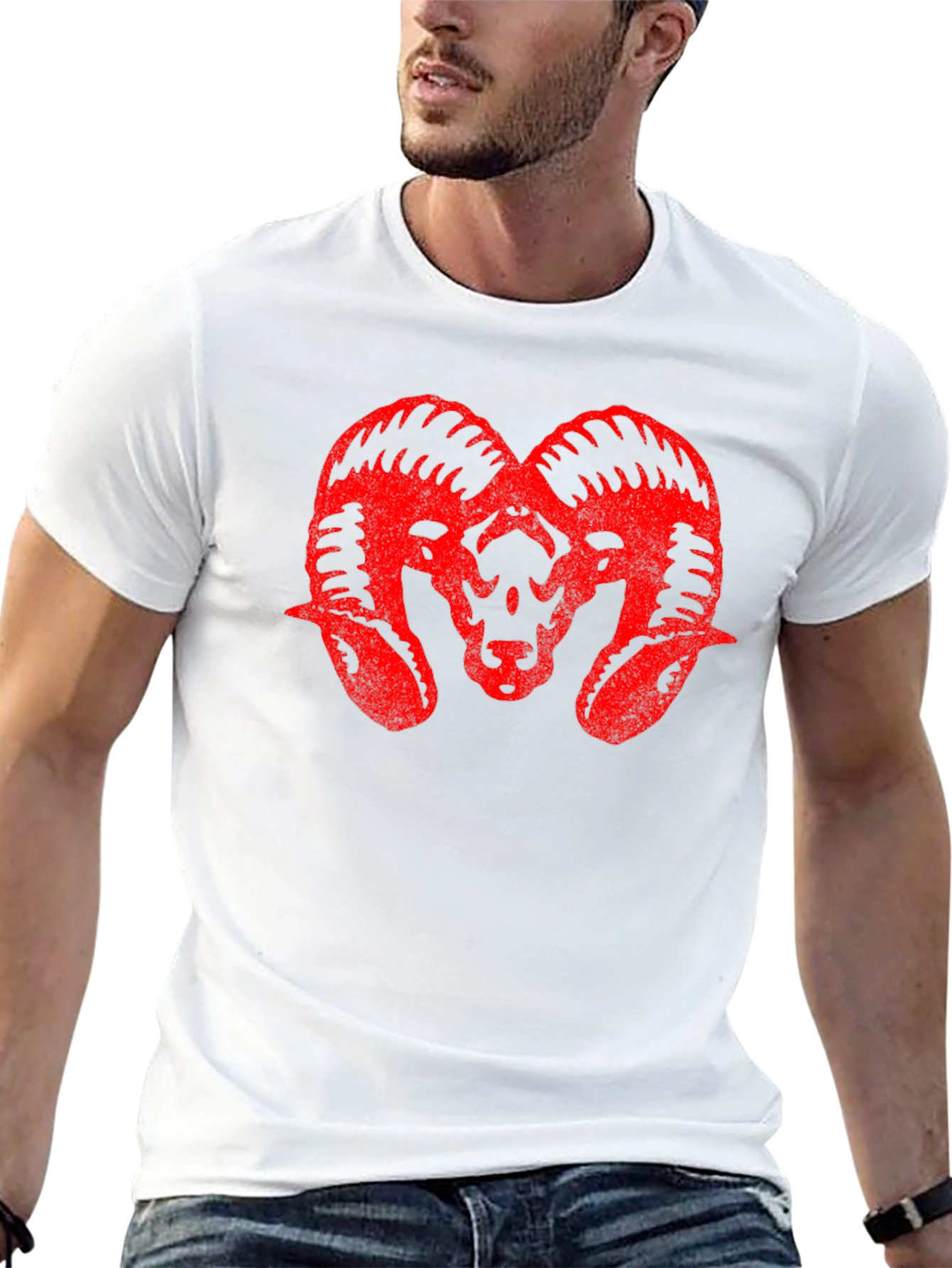 Red Ram Head Graphic Black T-Shirt