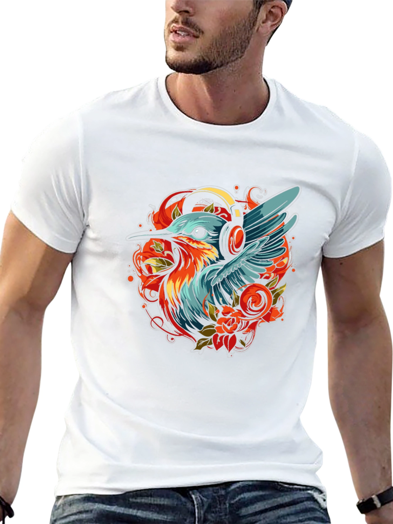 Bird with Headphones Graphic Tee - Stylish Comfort