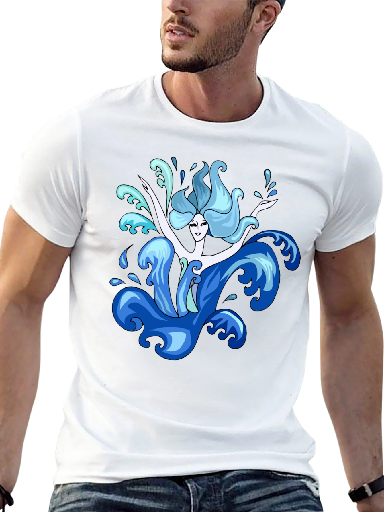 Water Nymph Graphic Tee - Black Cotton T-Shirt