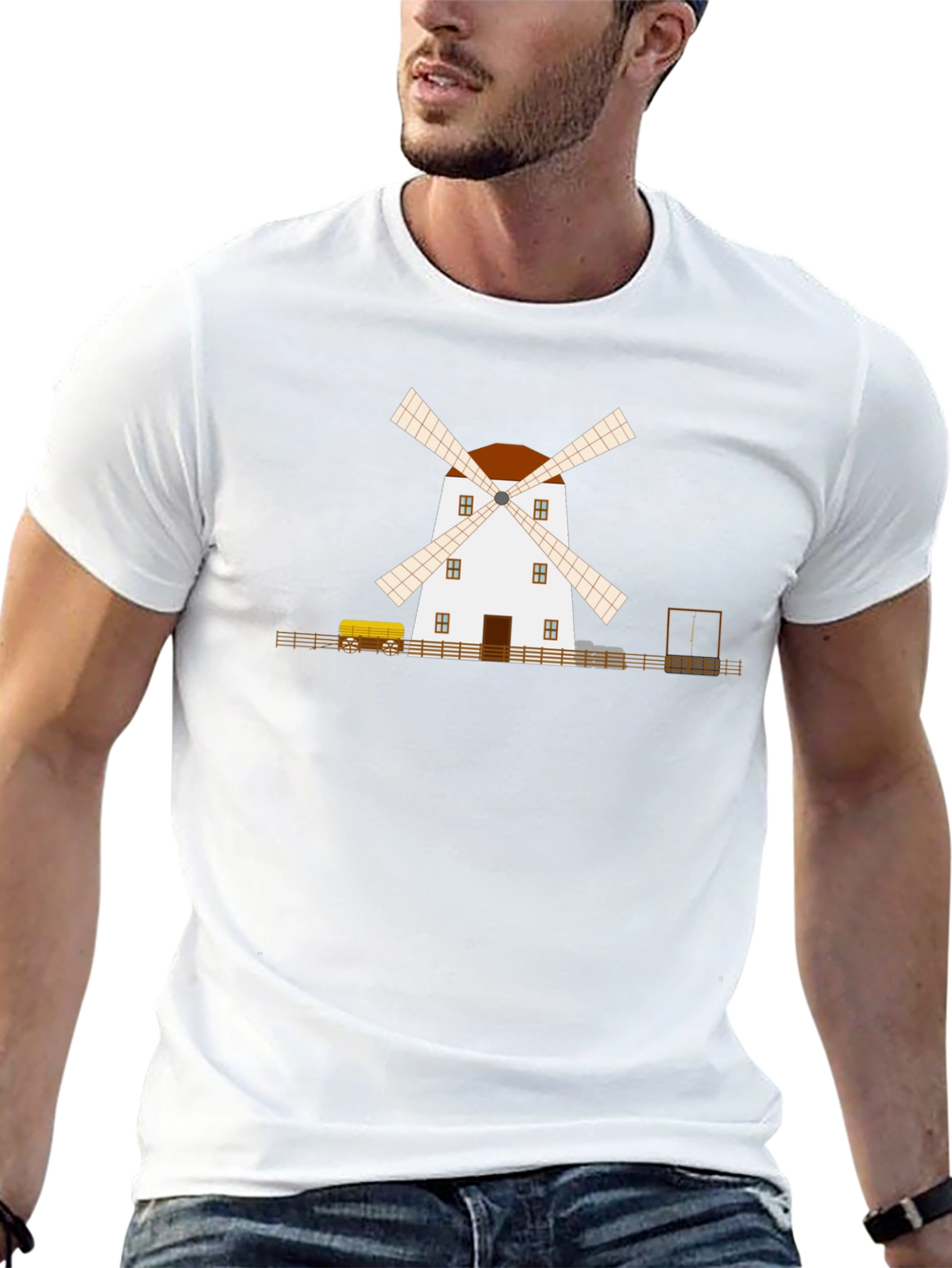Windmill Graphic T-Shirt - Black Cotton Tee