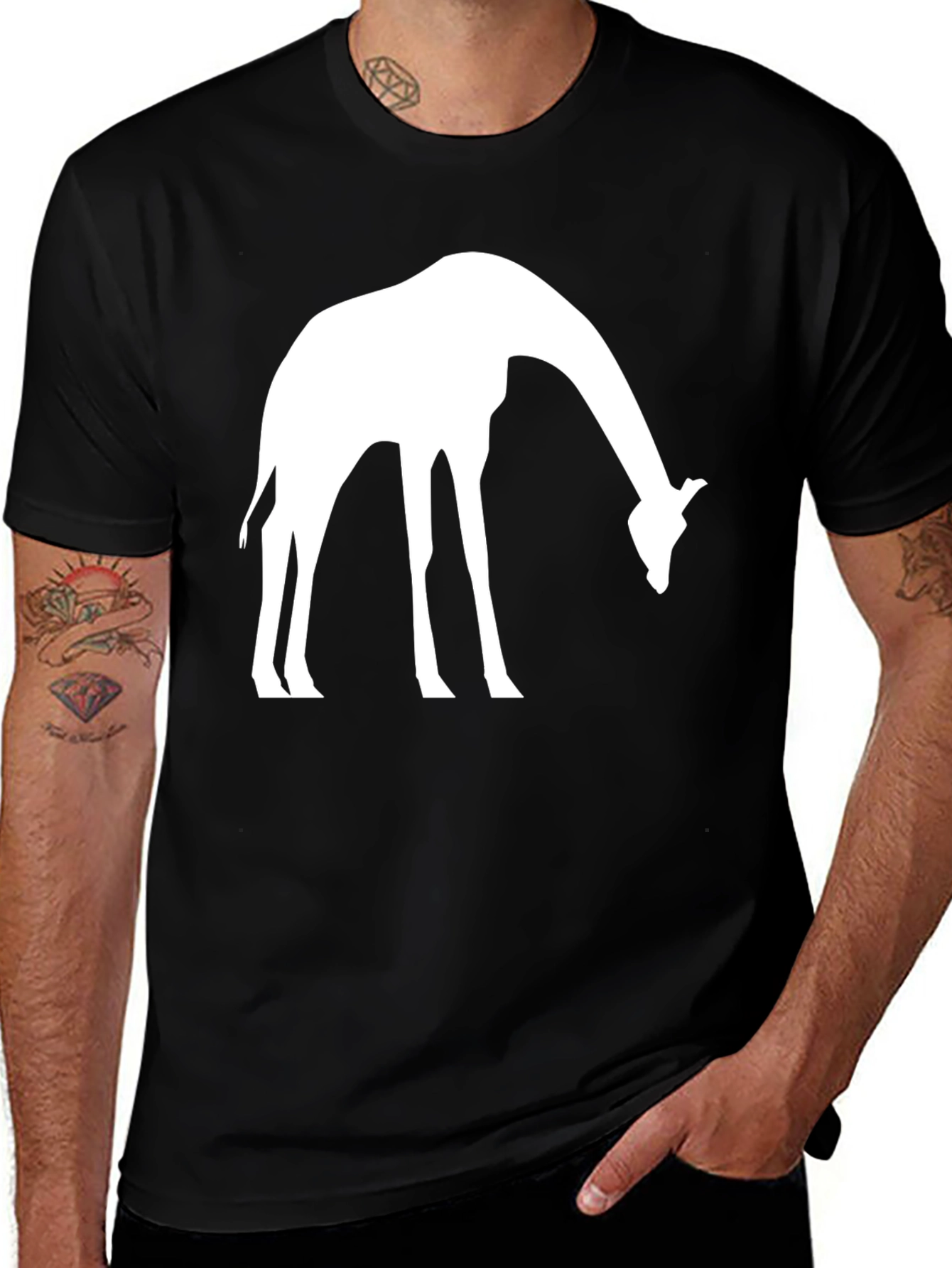 Giraffe Silhouette Black T-Shirt