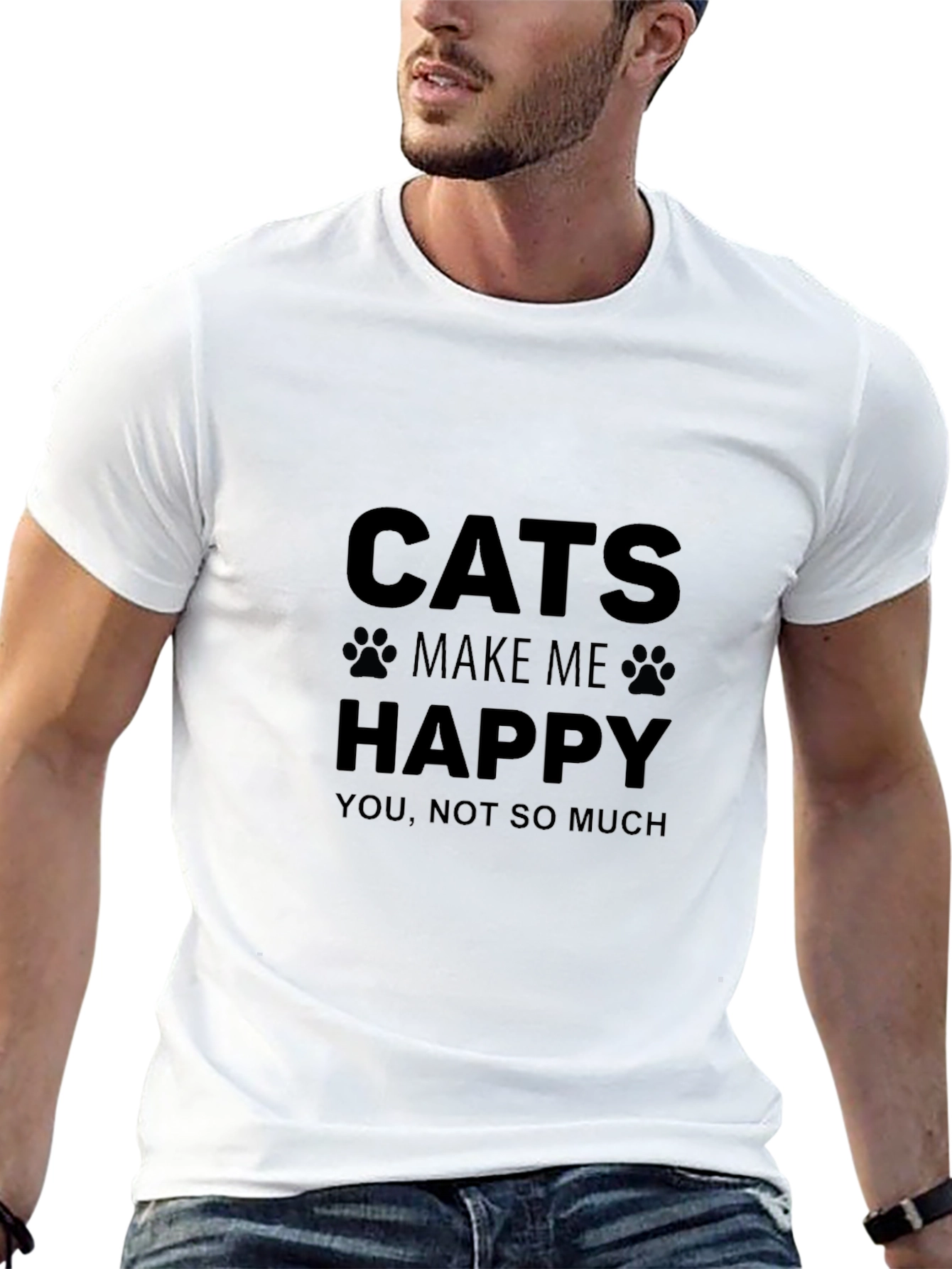 Cats Make Me Happy T-Shirt Funny Cat Lover Tee