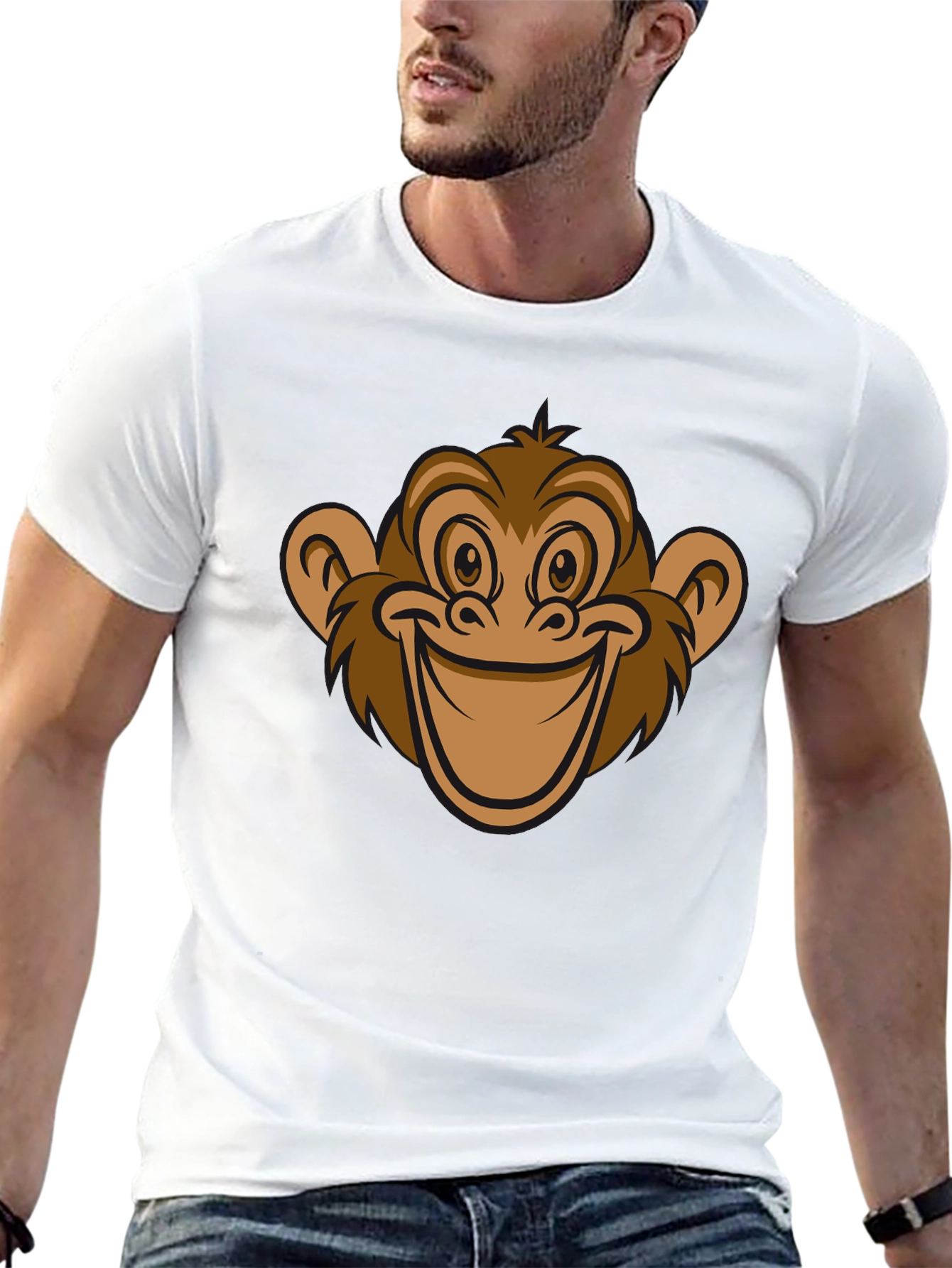 Funny Monkey Face Graphic T-Shirt - Black
