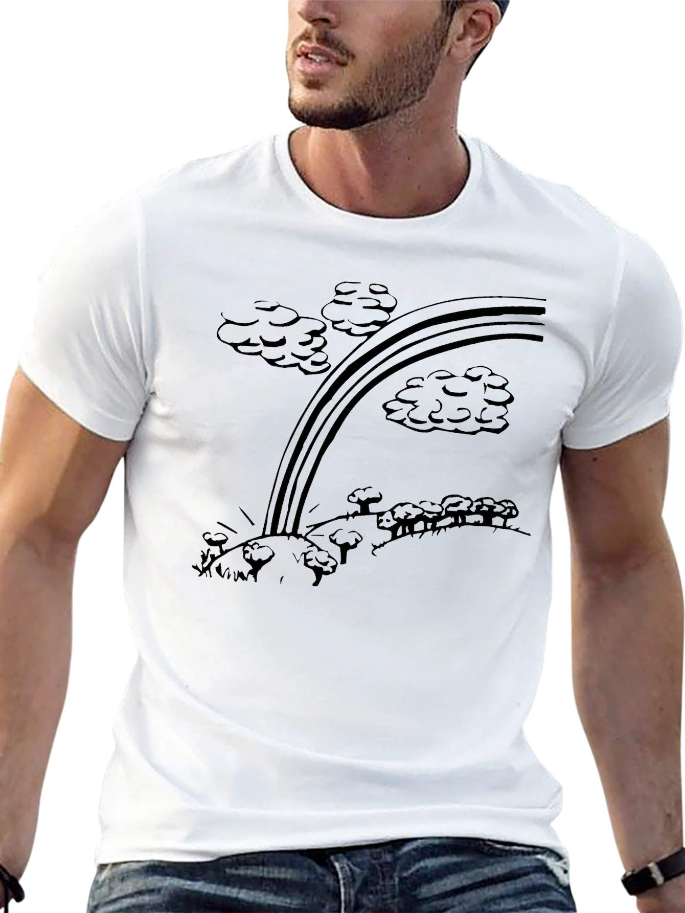 Cartoon Rainbow Graphic T-Shirt - Black