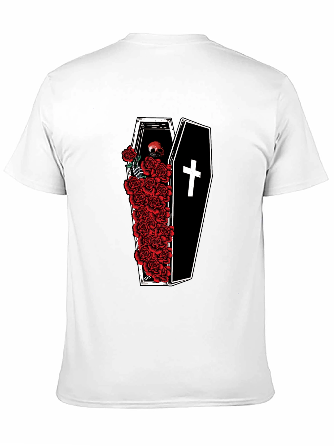 Gothic Coffin & Roses Graphic T-Shirt