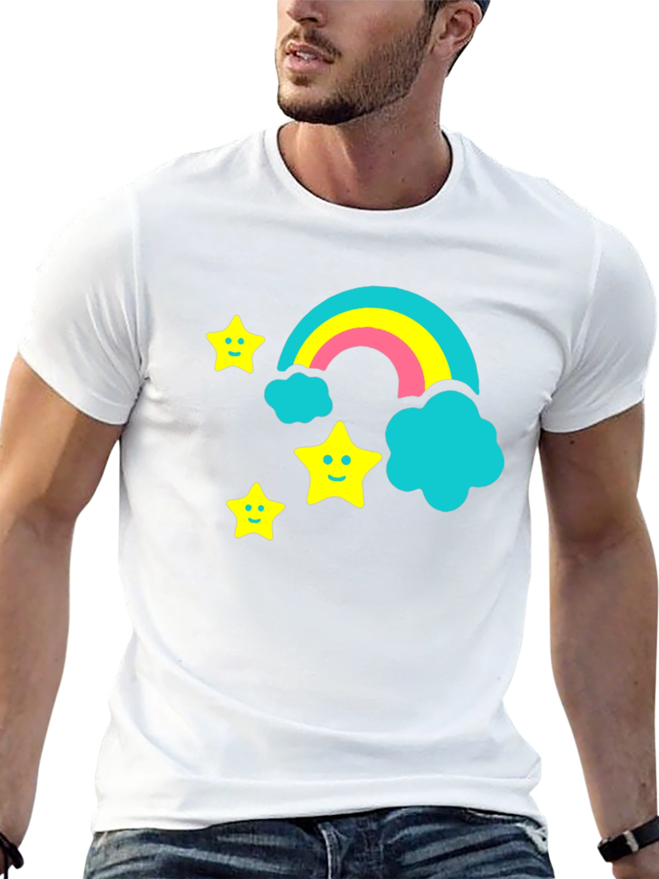 Rainbow & Stars Graphic Tee - Fun Black T-Shirt