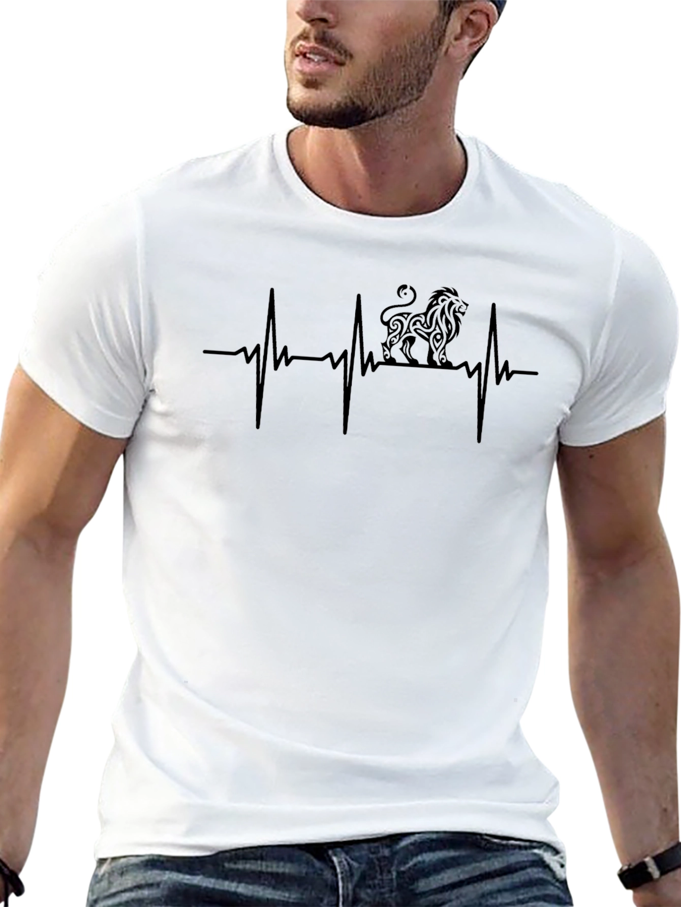 Lion Heartbeat Graphic Tee - Black