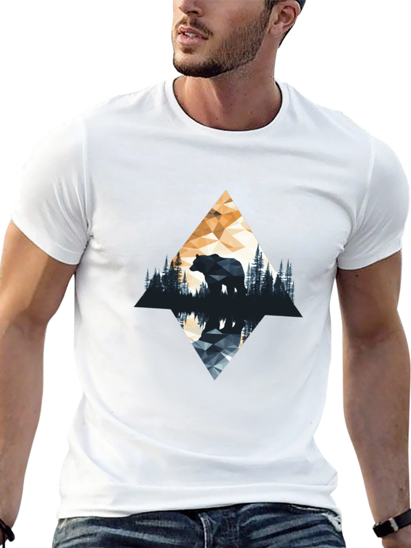 Geometric Bear Graphic T-Shirt - Nature Inspired