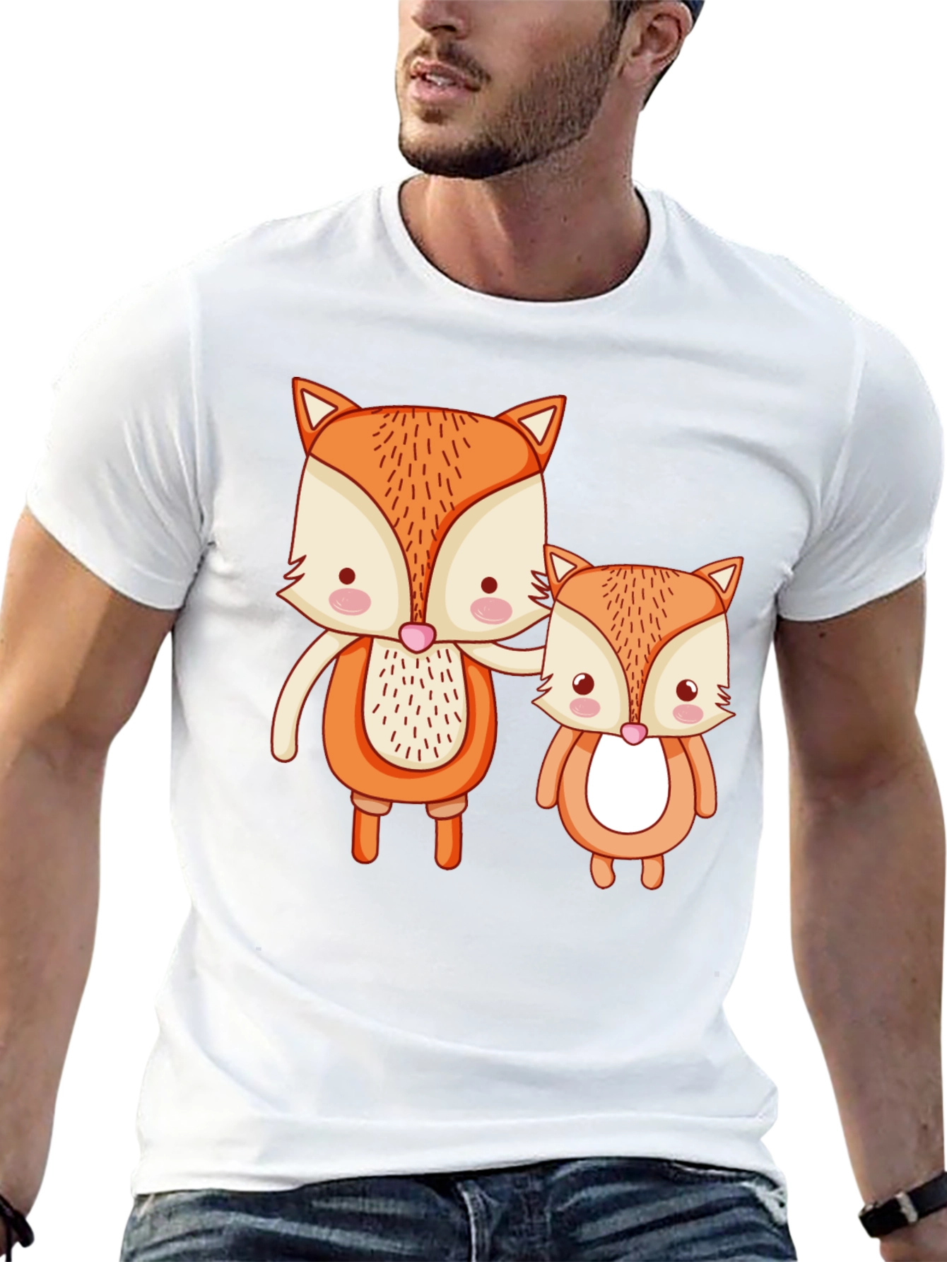 Cute Fox Family Graphic Tee - Black