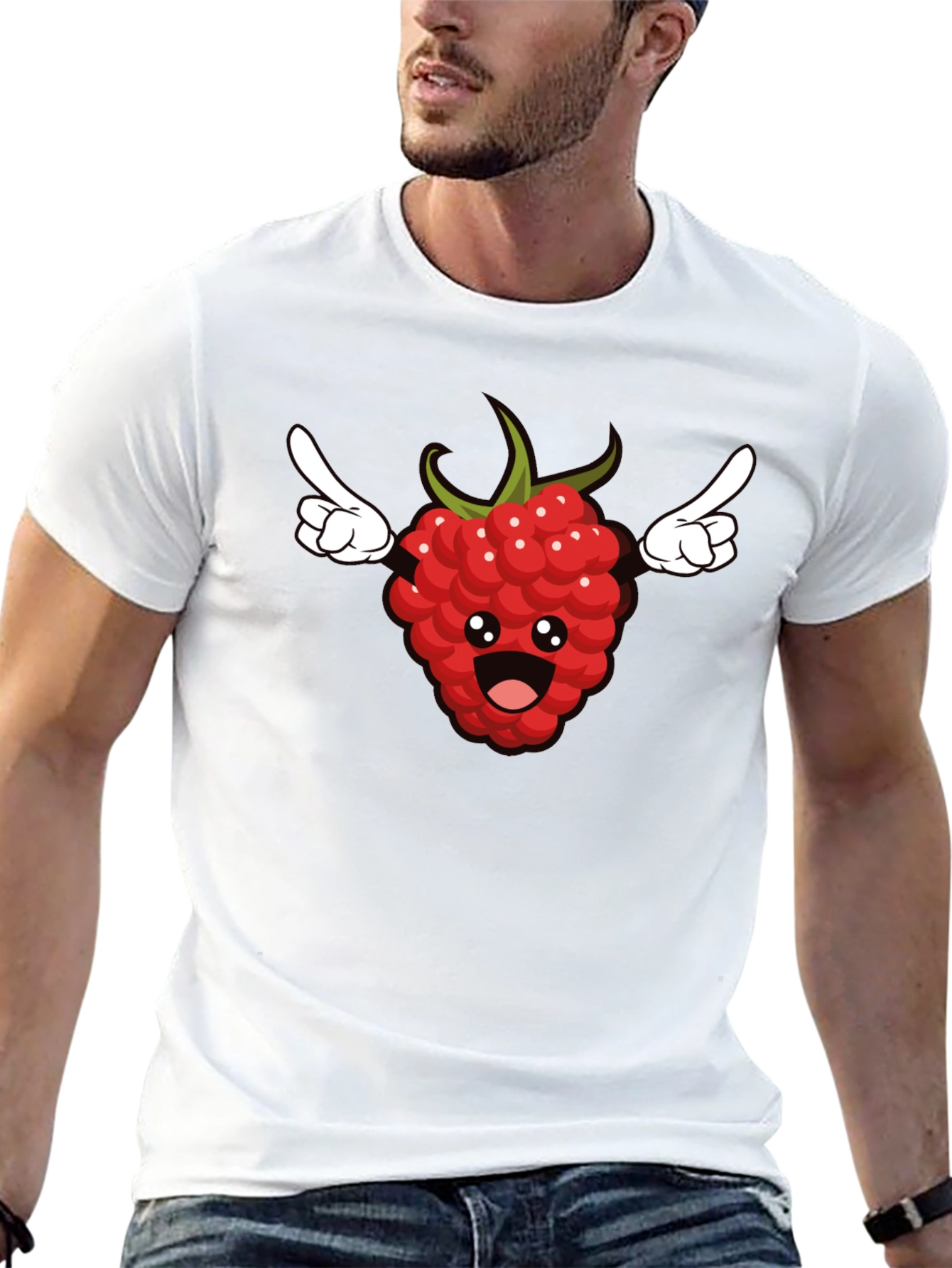 Funny Raspberry Cartoon Graphic T-Shirt - Black