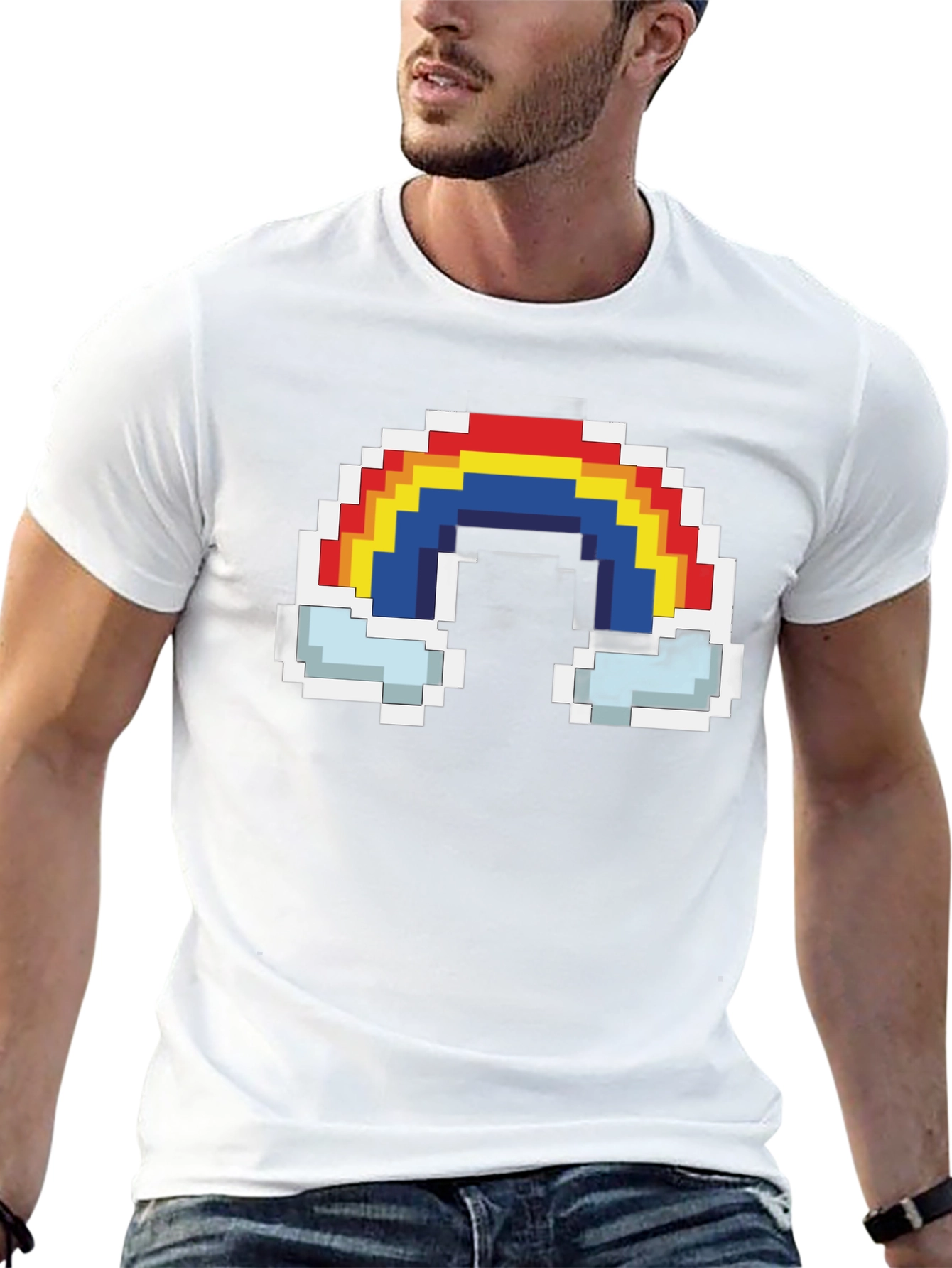 Pixel Rainbow Graphic Tee - Black Cotton T-Shirt