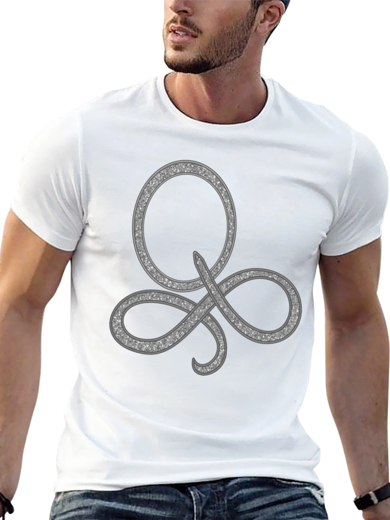 Stylish Black Tee with Silver Knot Design