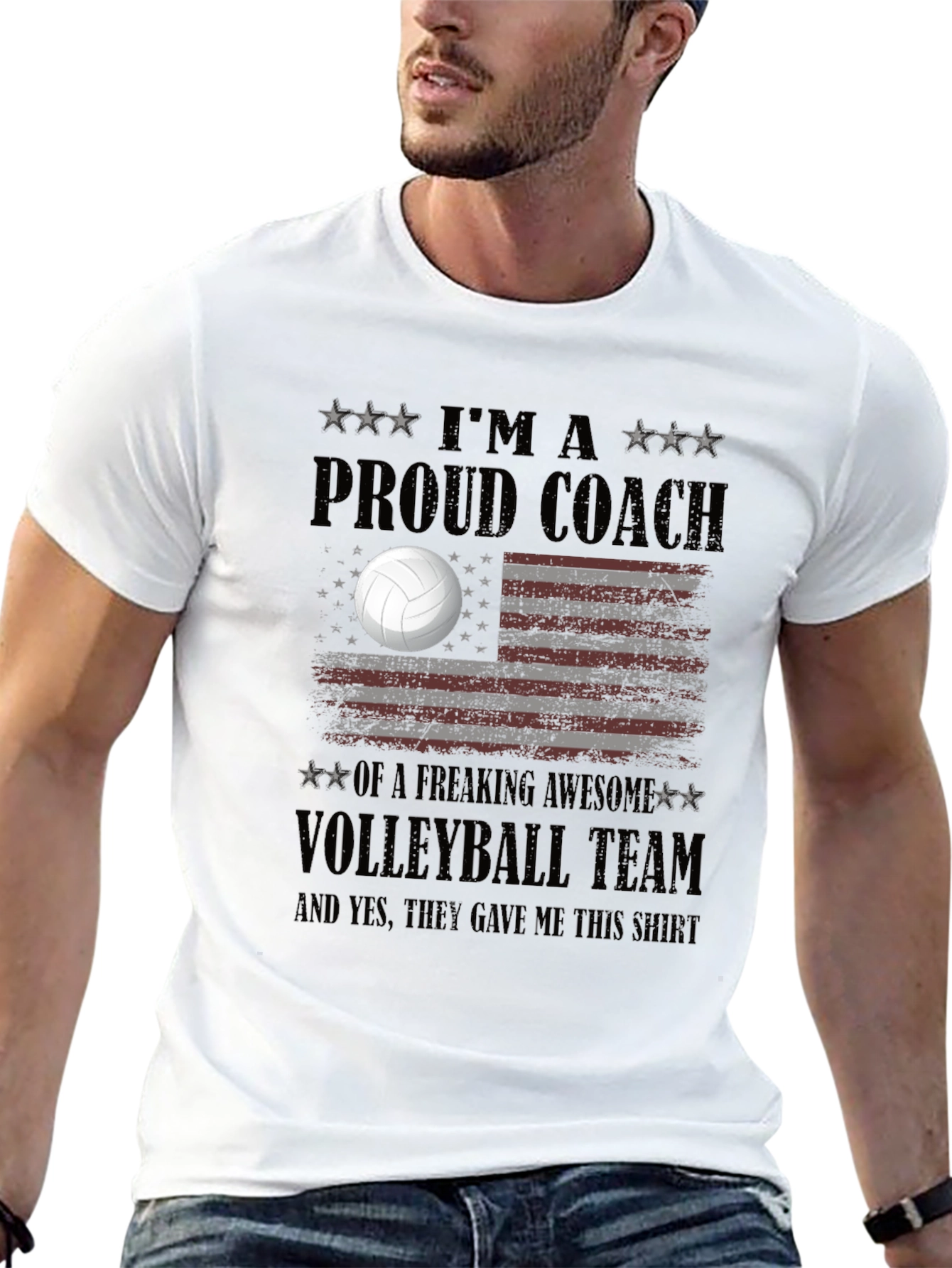 Proud Volleyball Coach T-Shirt - USA Flag Design