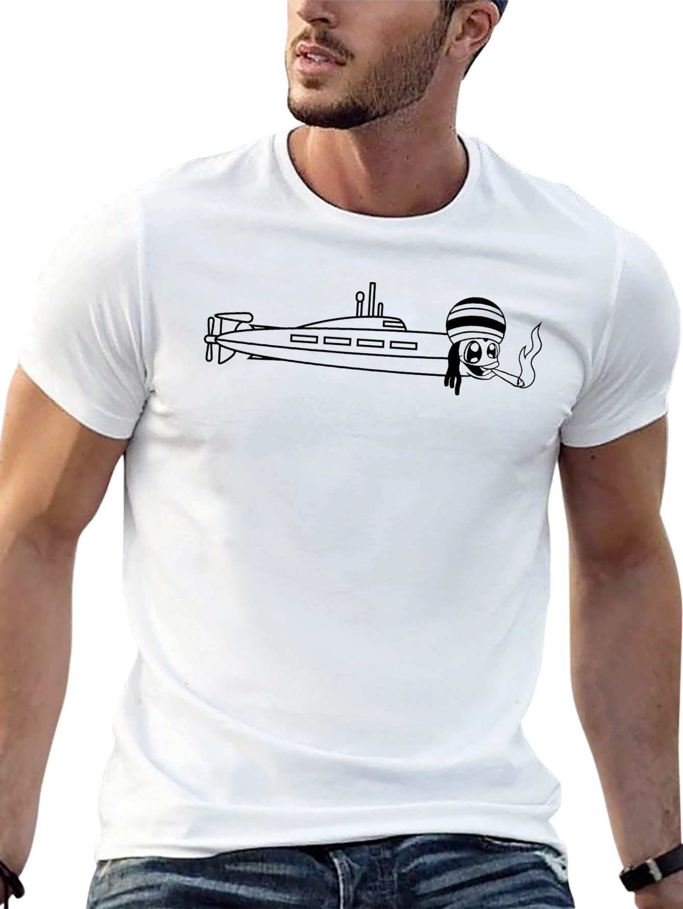 Submarine Cartoon Graphic Black T-Shirt