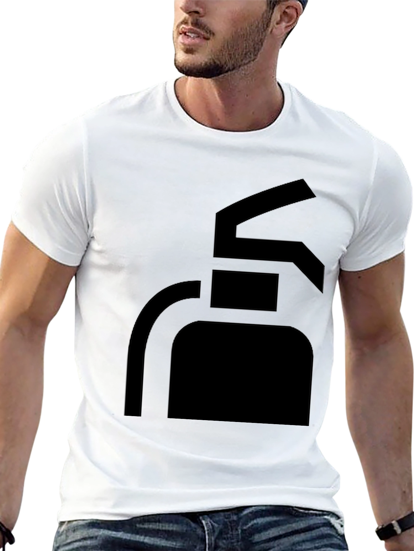 Mens Black T-Shirt with Fire Extinguisher Graphic