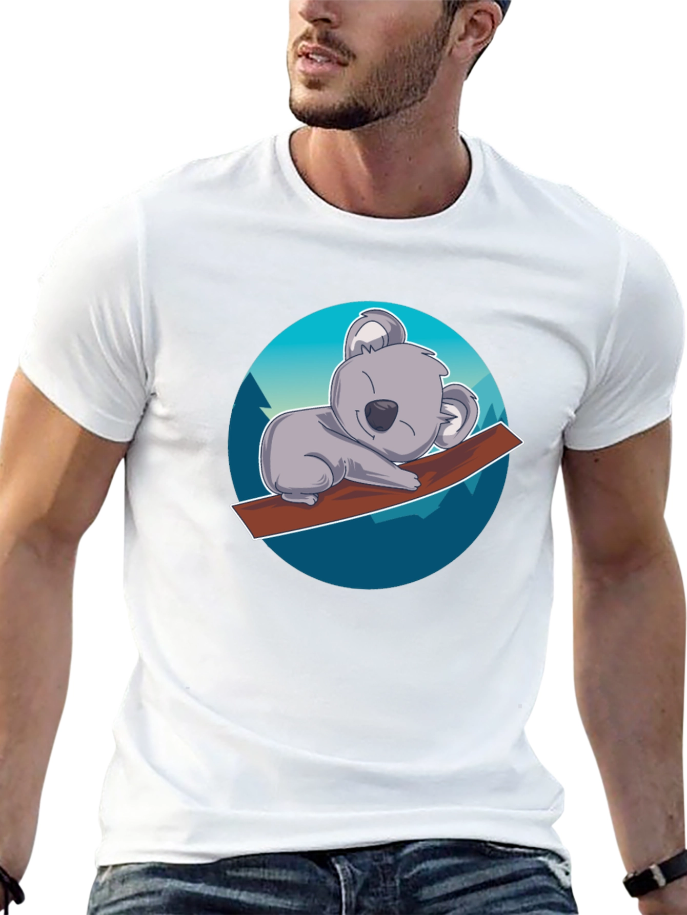 Cute Koala on Branch T-Shirt - Black