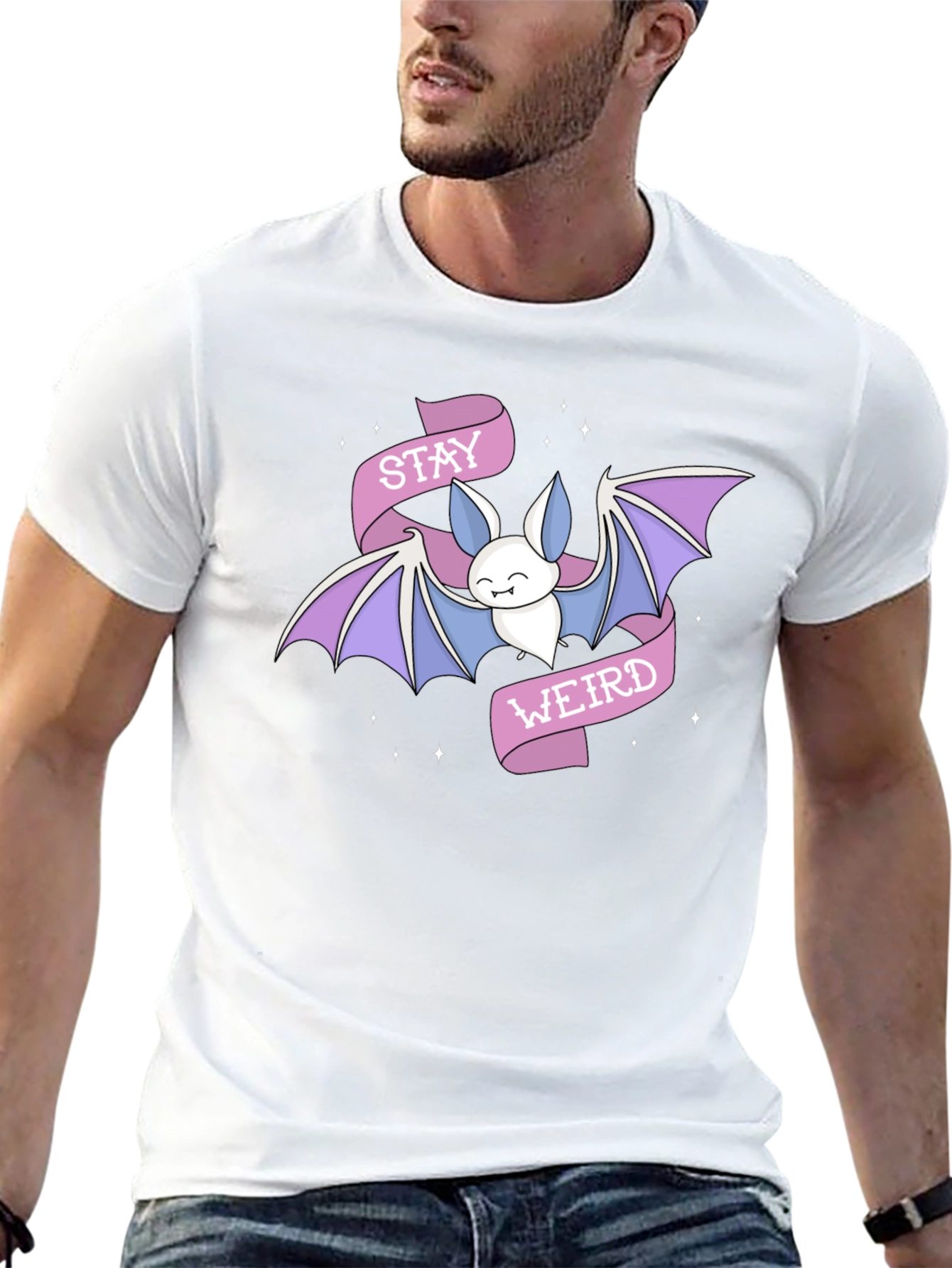 Stay Weird Bat Graphic Tee - Black Cotton T-Shirt