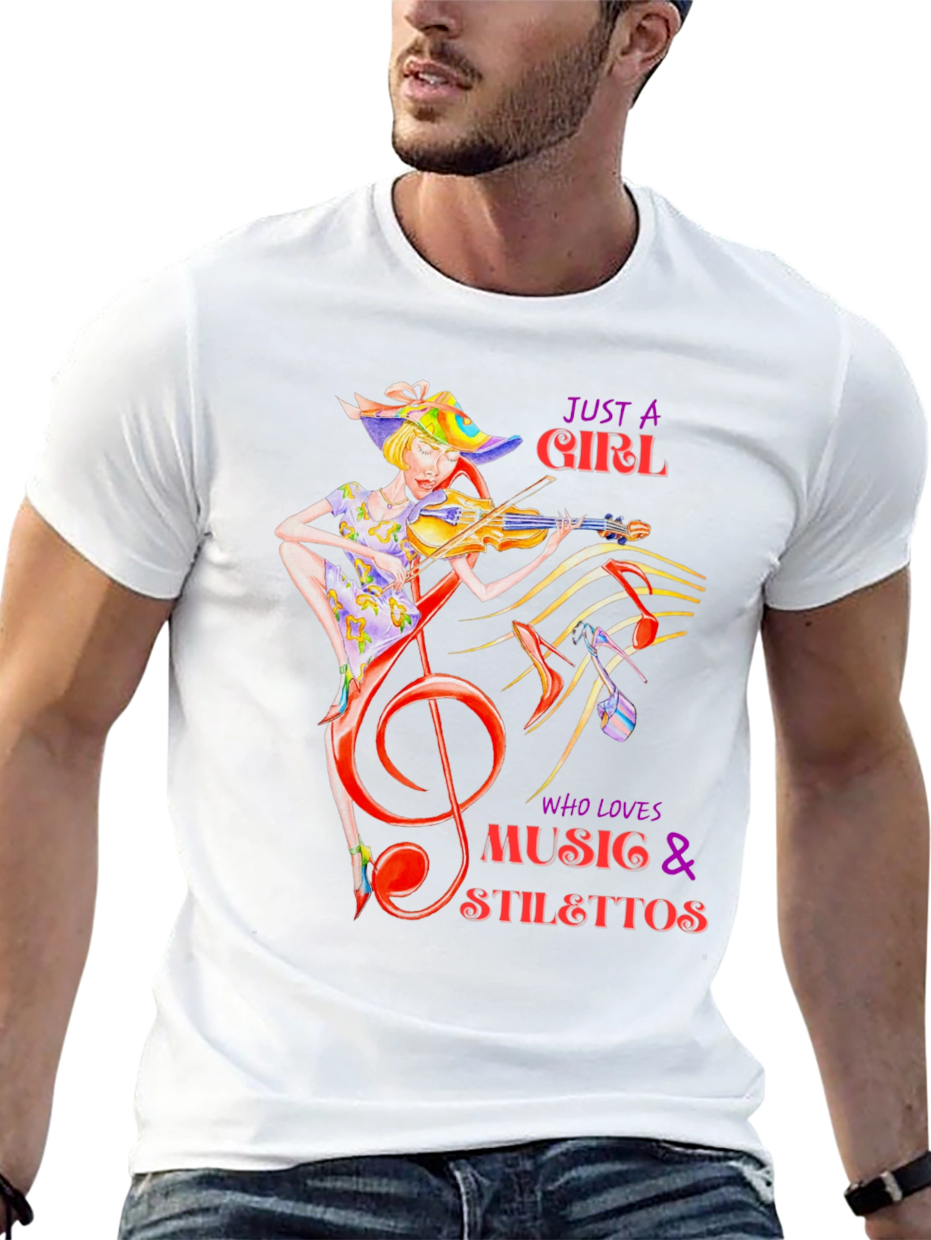 Music Lover T-Shirt: Girl Violin Stilettos