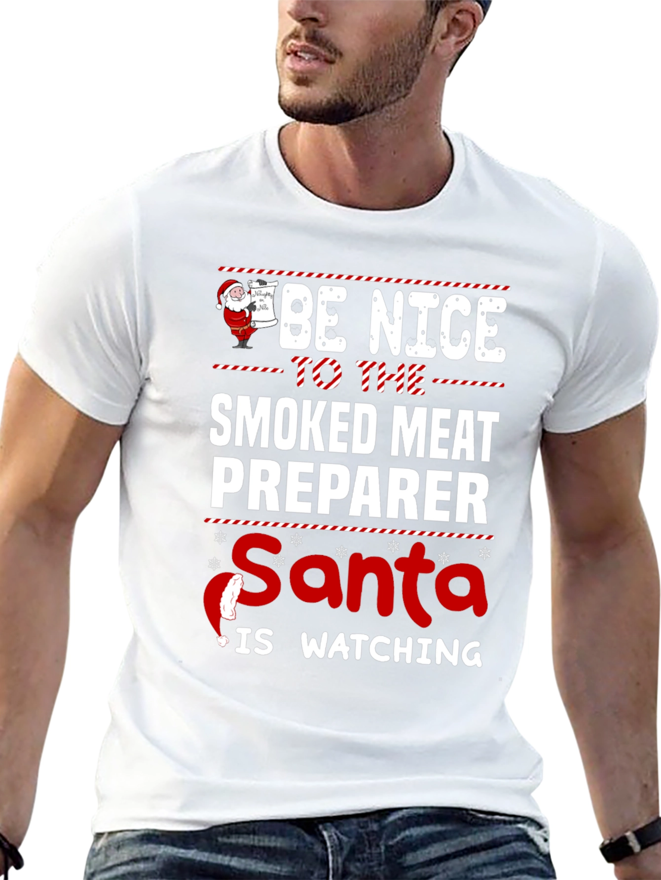 Smoked Meat Preparer Santa Watching T-Shirt