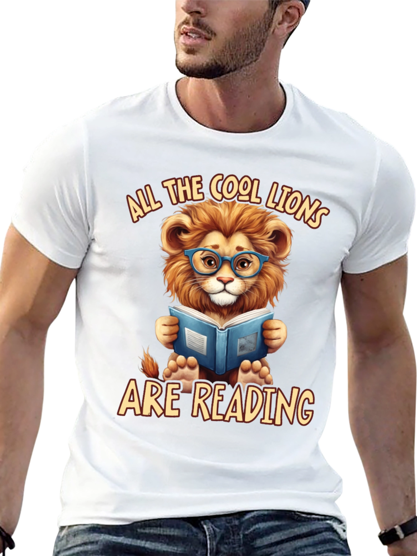 Cool Lion Reading Book Graphic T-Shirt