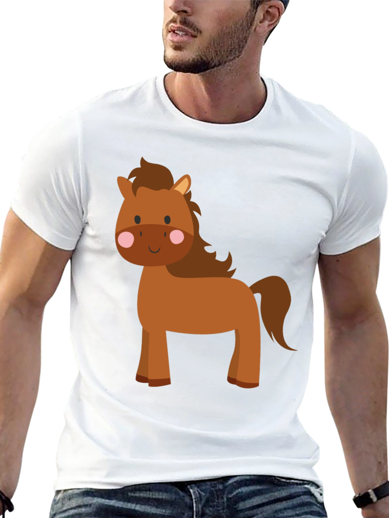 Cute Cartoon Horse Graphic Tee - Black