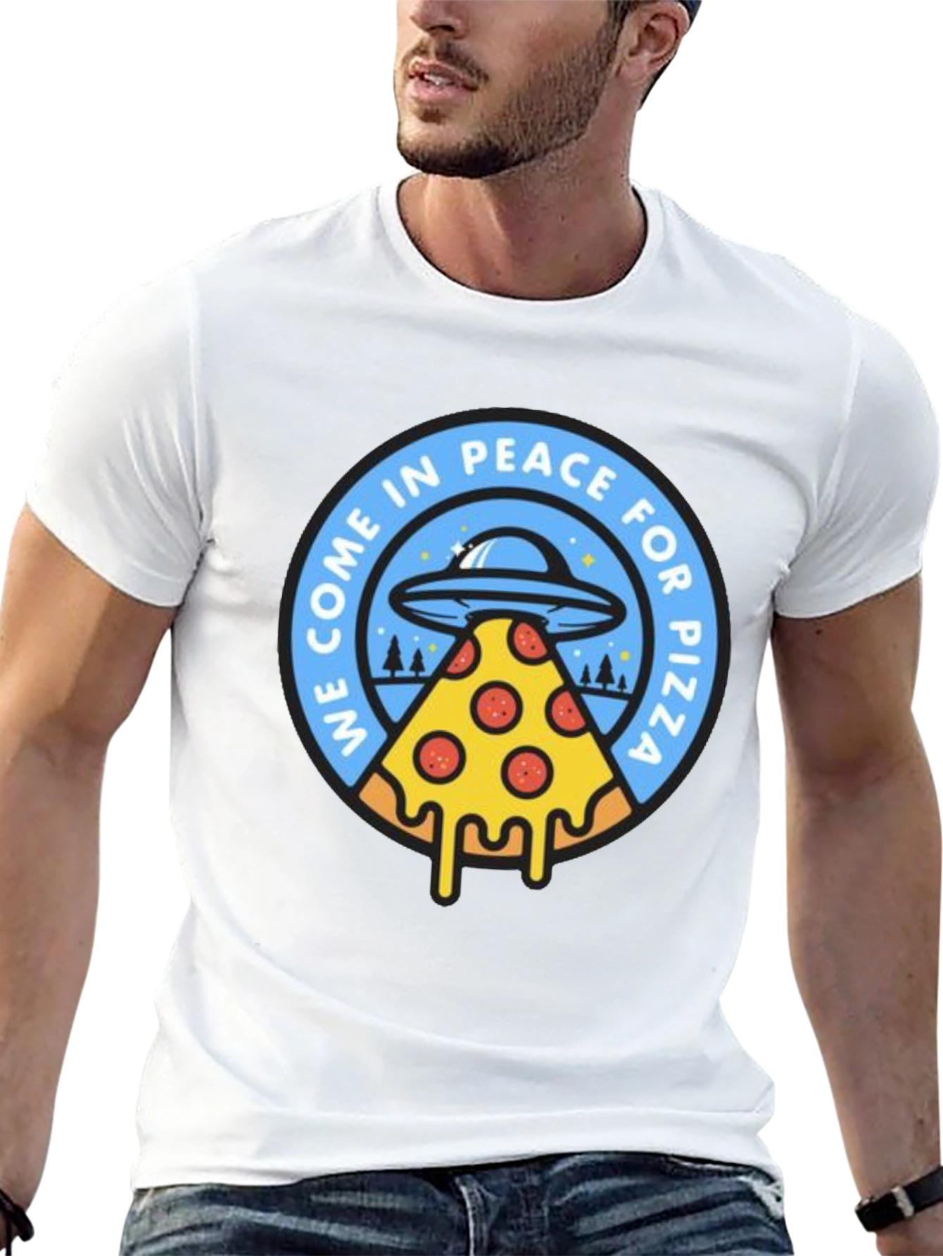 Peace For Pizza T-Shirt Funny Alien UFO Tee