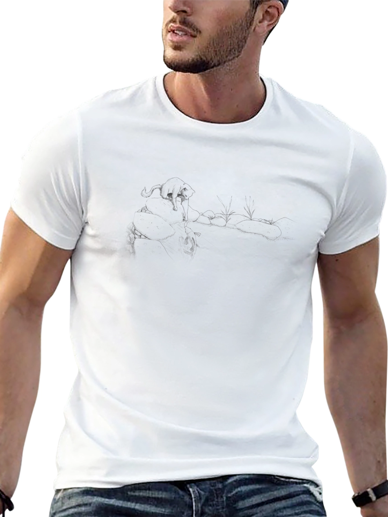 Mens Black Graphic Print Crew Neck T-Shirt