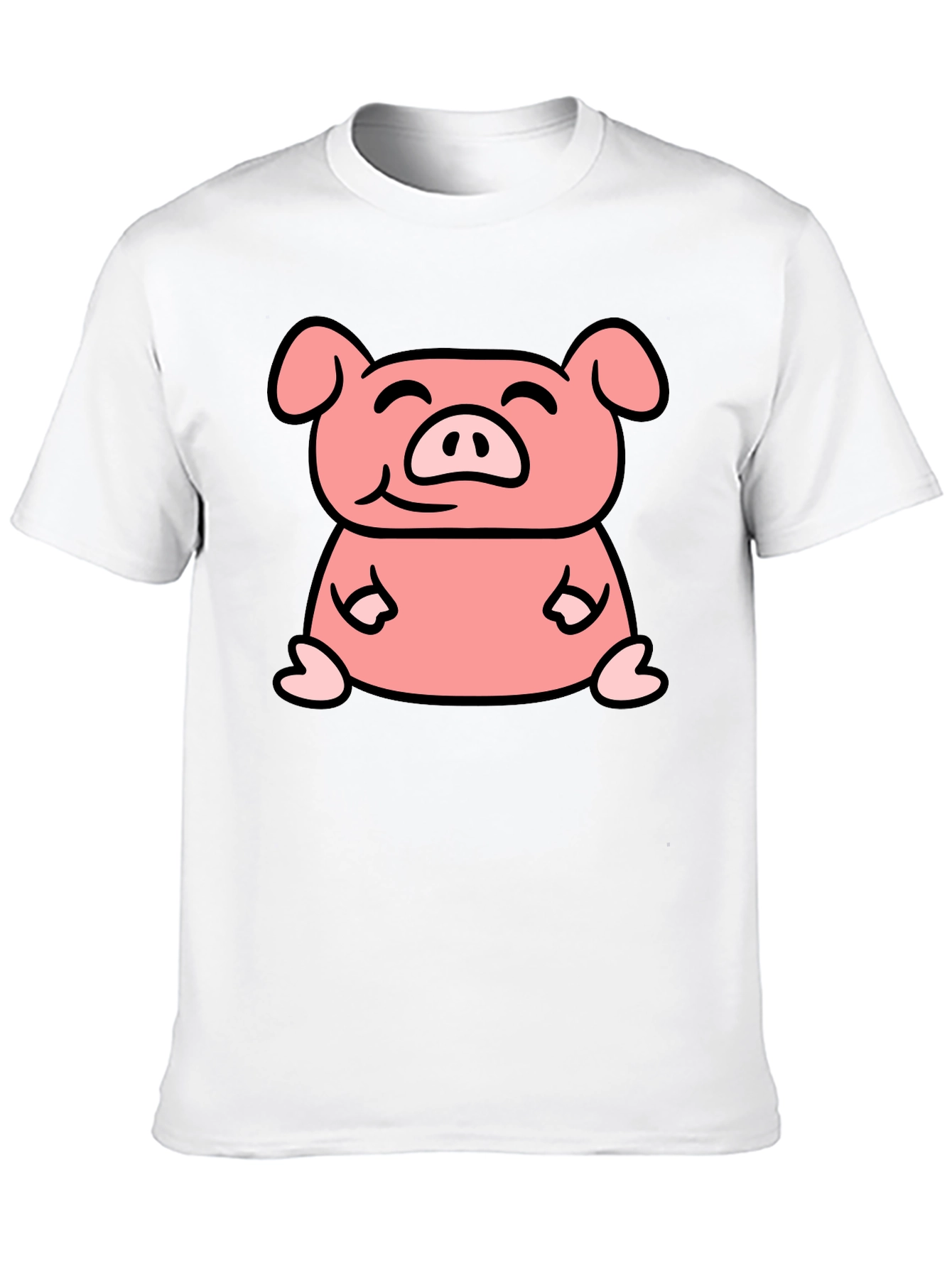 Cute Pig Cartoon Graphic Black T-Shirt